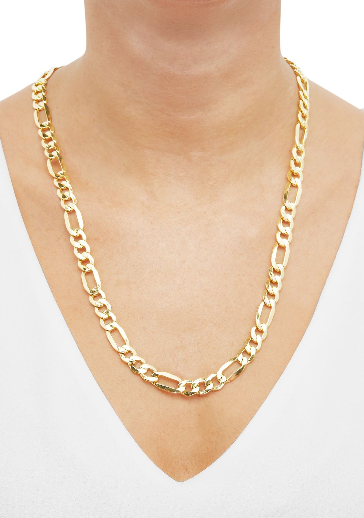 8.5 Millimeter Hollow Figaro Chain Necklace in Gold Over Silver