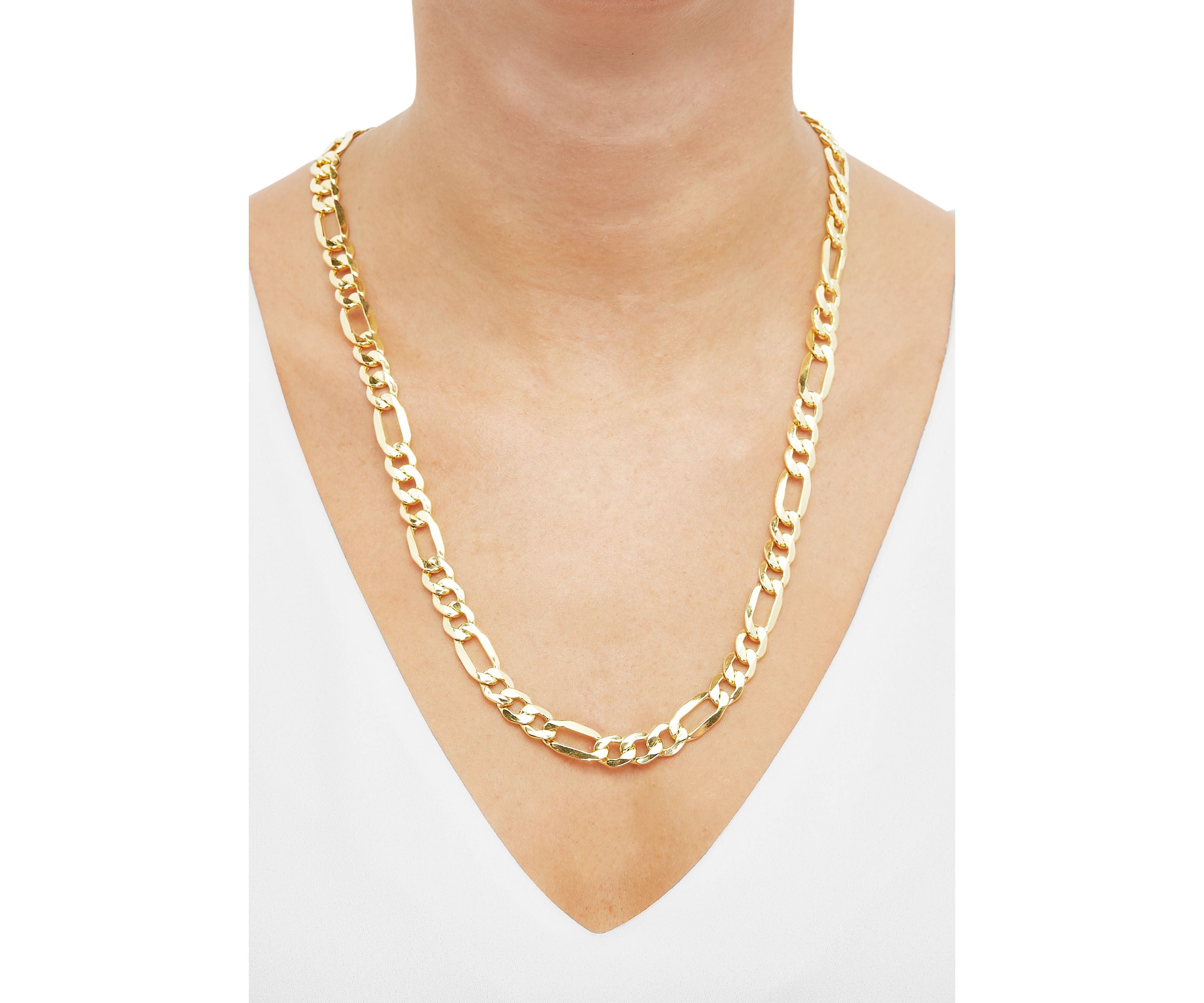 8.5 Millimeter Hollow Figaro Chain Necklace in Gold Over Silver