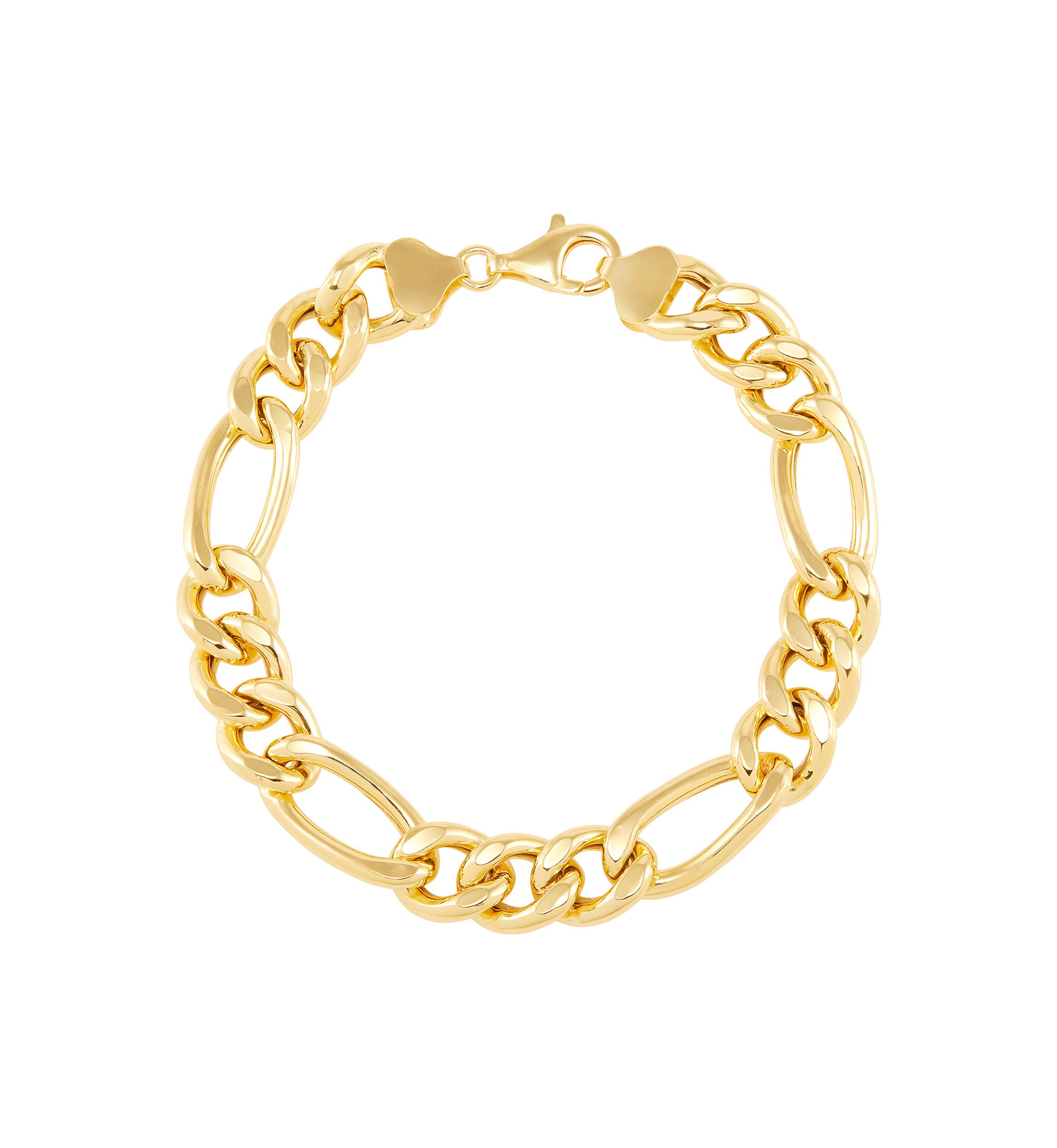 11.4 Millimeter Hollow Figaro Chain Bracelet in Gold Over Silver