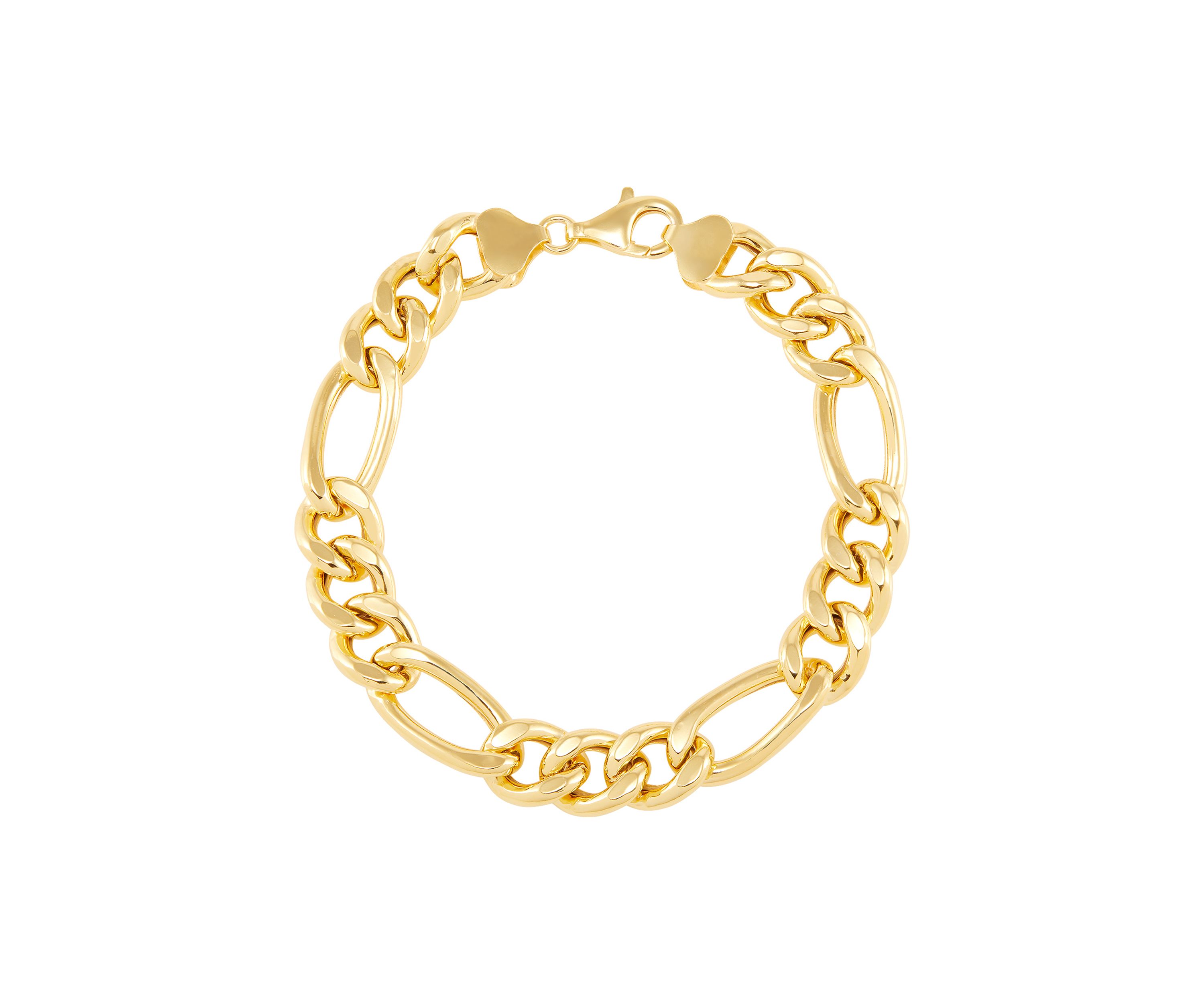 11.4 Millimeter Hollow Figaro Chain Bracelet in Gold Over Silver
