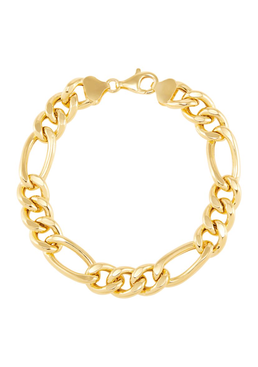 11.4 Millimeter Hollow Figaro Chain Bracelet in Gold Over Silver