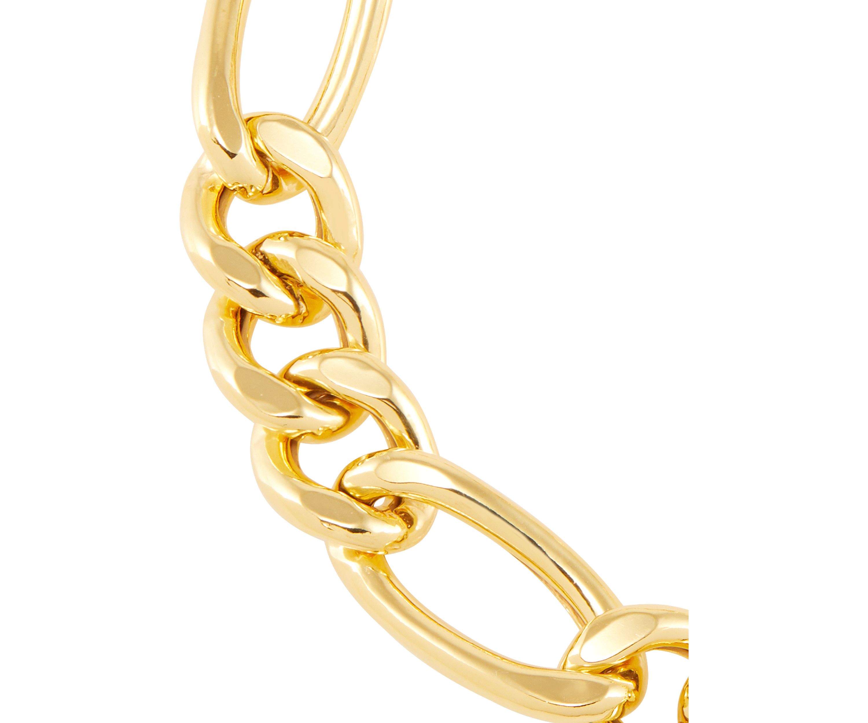 11.4 Millimeter Hollow Figaro Chain Bracelet in Gold Over Silver