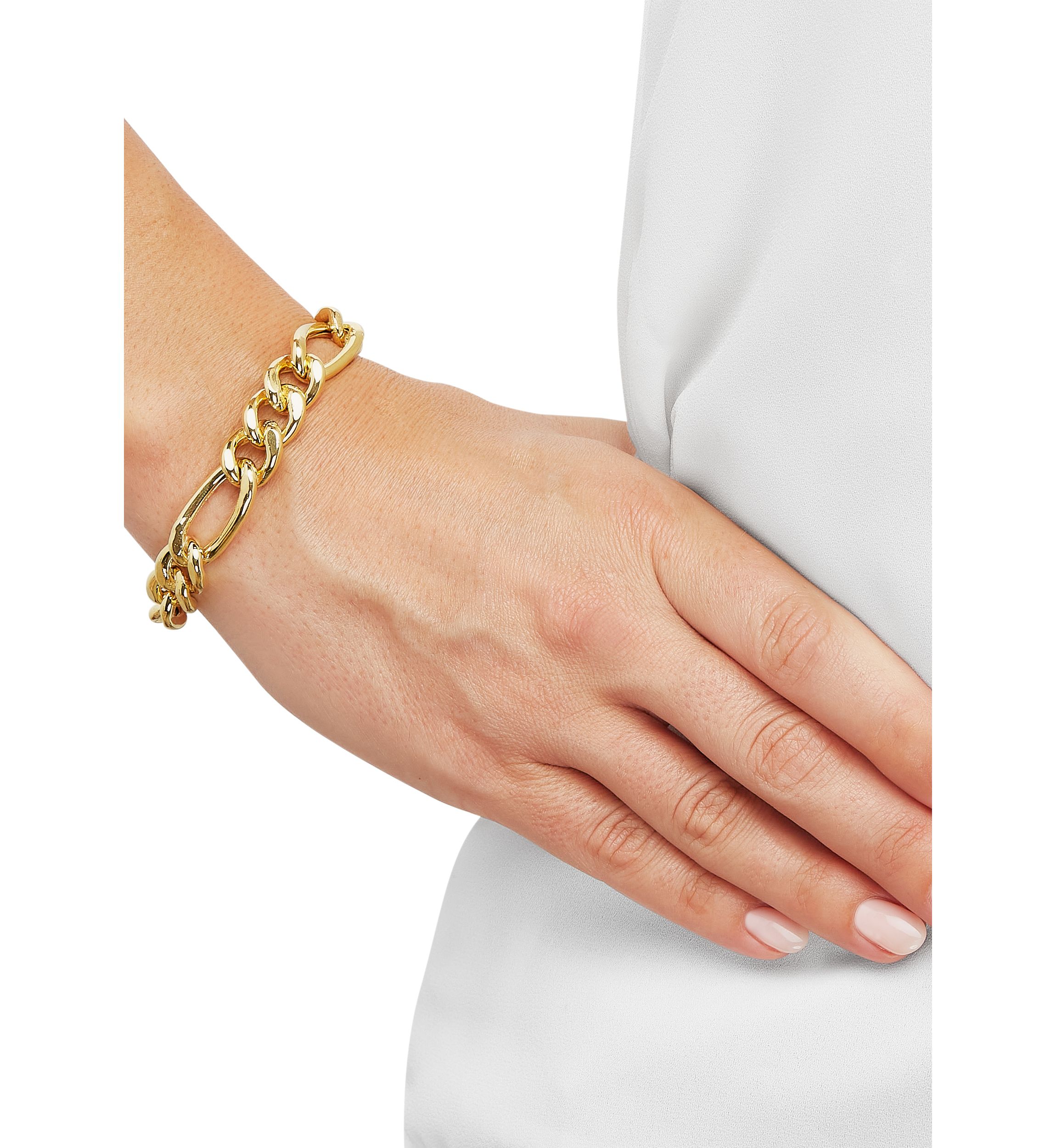 11.4 Millimeter Hollow Figaro Chain Bracelet in Gold Over Silver