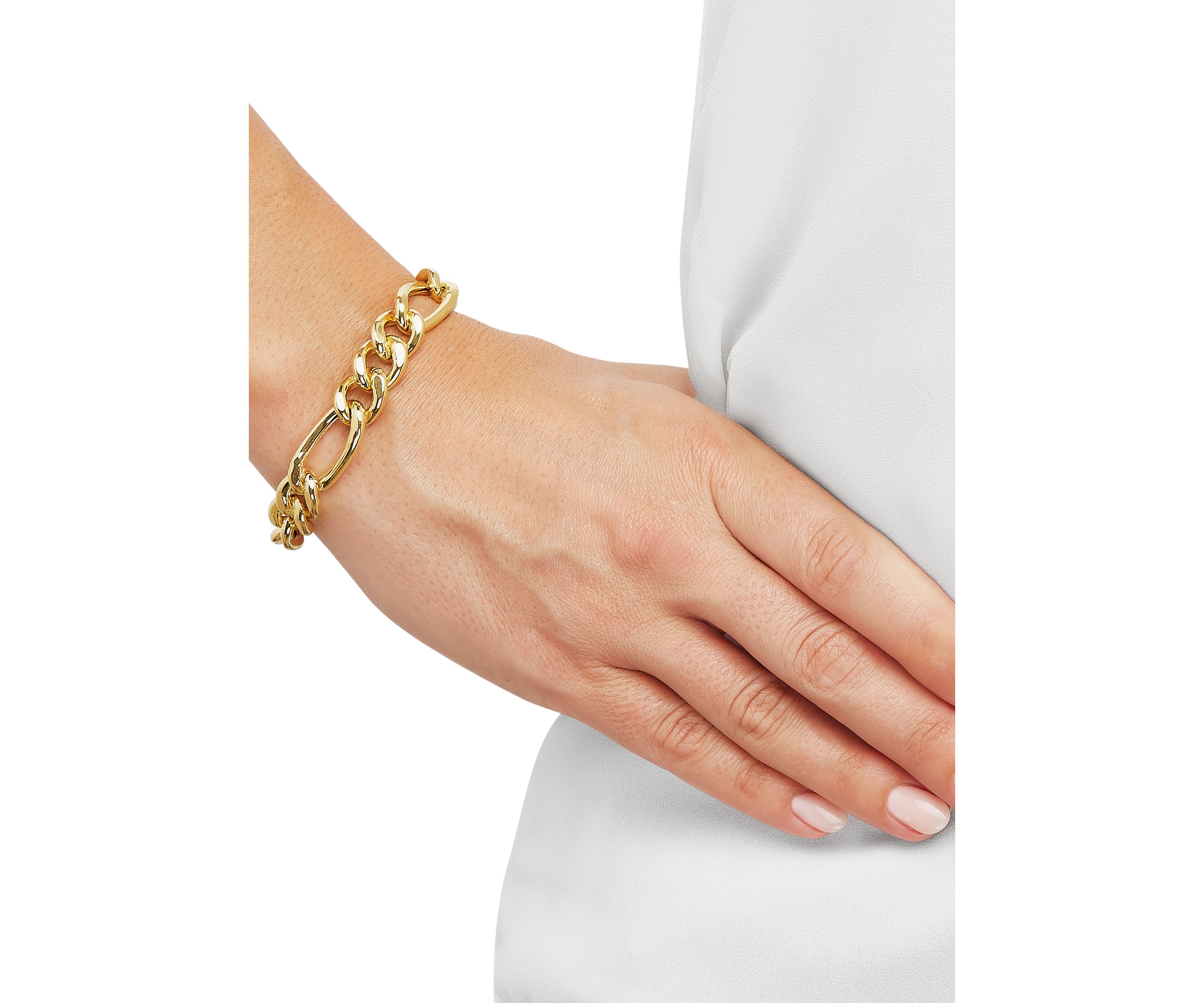 11.4 Millimeter Hollow Figaro Chain Bracelet in Gold Over Silver