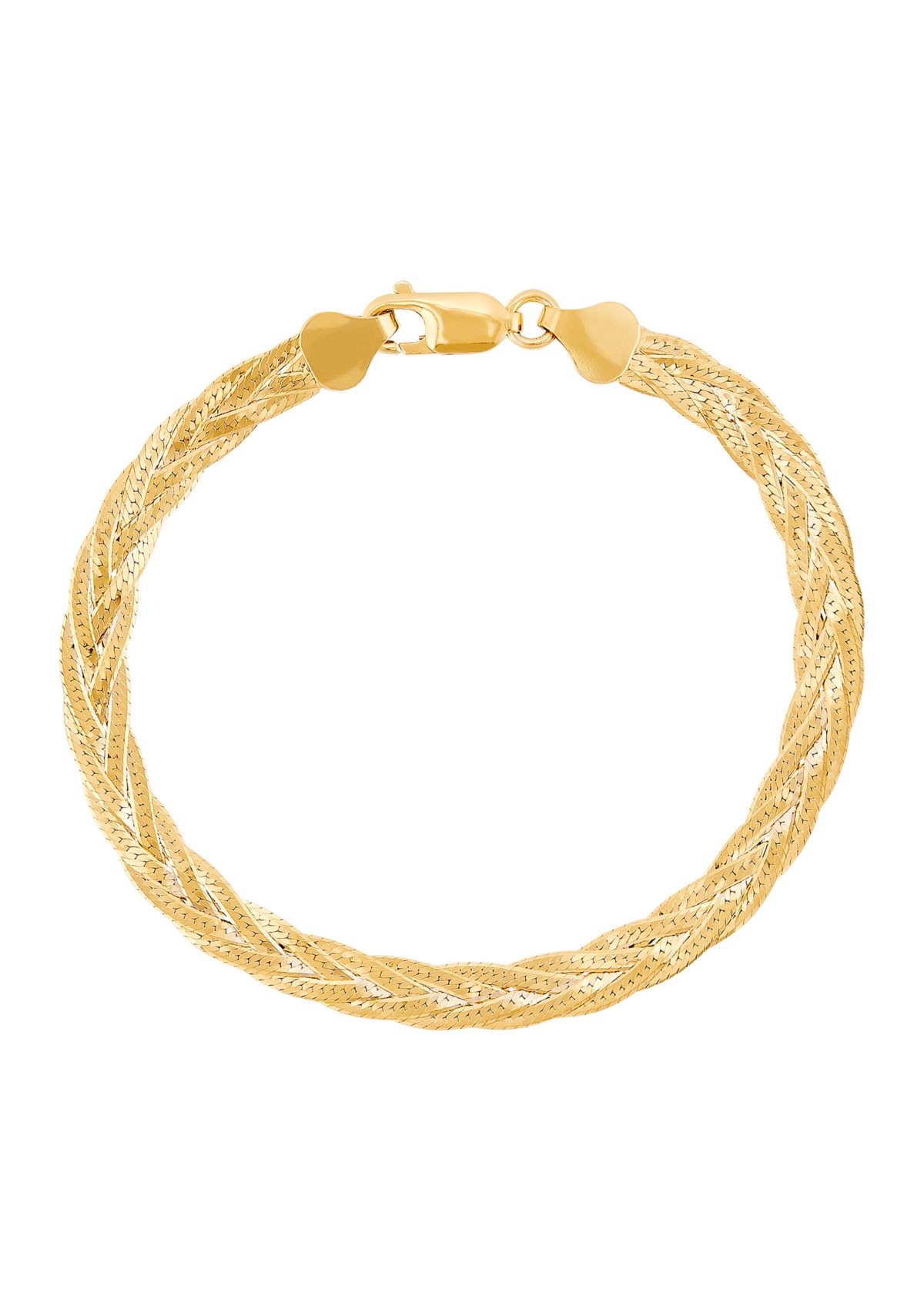 Solid Braided Herringbone Chain Bracelet in Gold Over Sterling Silver