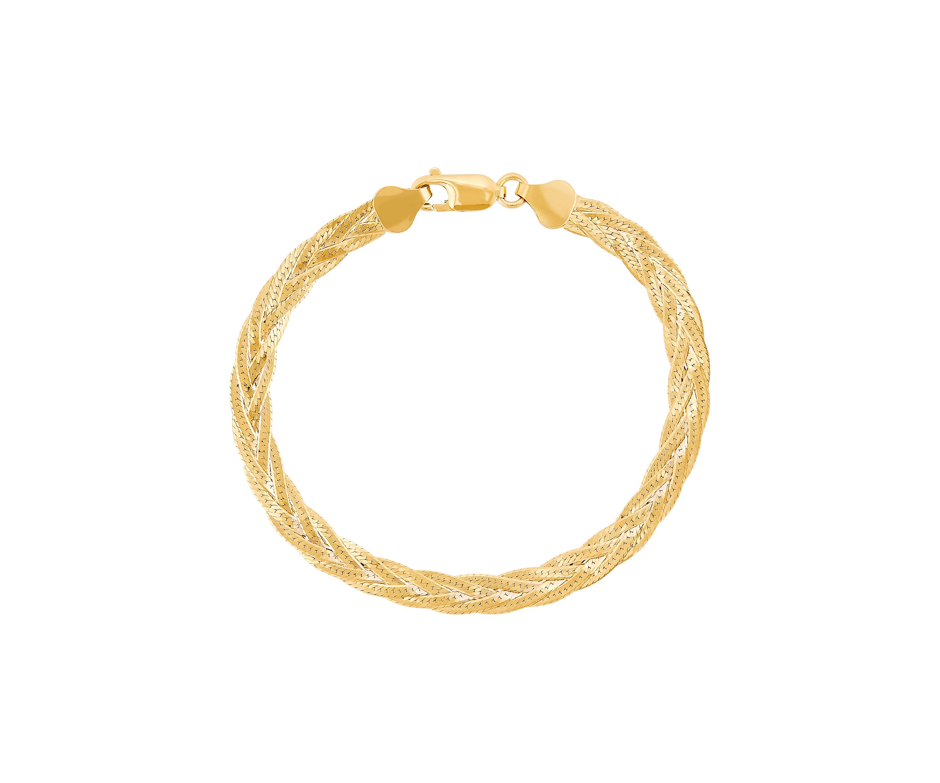 Solid Braided Herringbone Chain Bracelet in Gold Over Sterling Silver