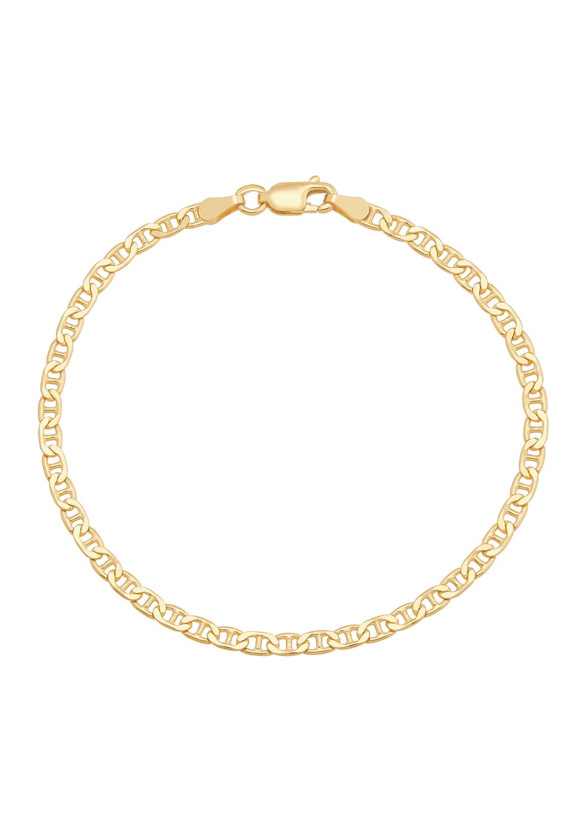 2.9 Millimeter Solid Flat Mariner Chain Bracelet in Gold Over Sterling Silver