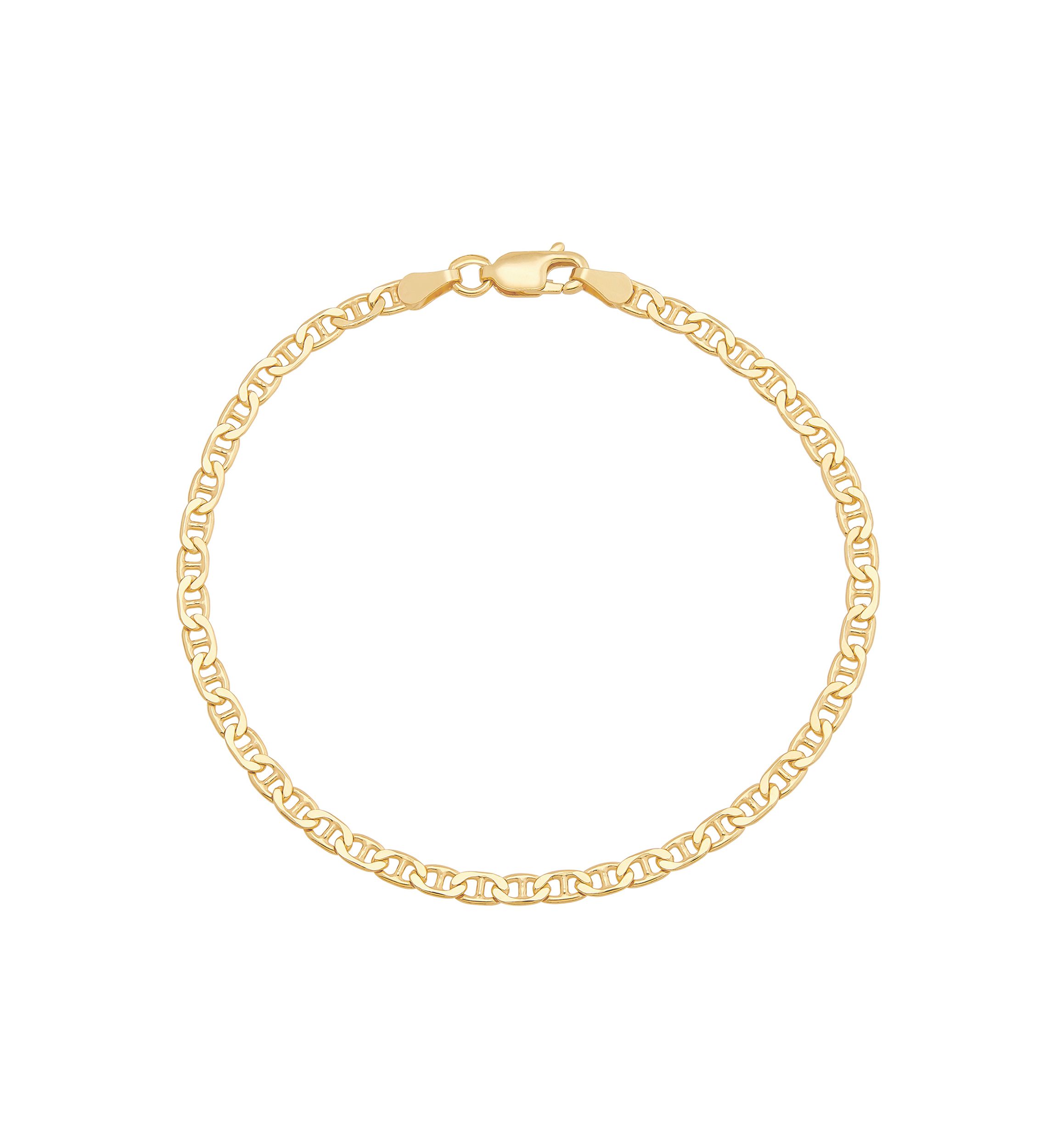 2.9 Millimeter Solid Flat Mariner Chain Bracelet in Gold Over Sterling Silver
