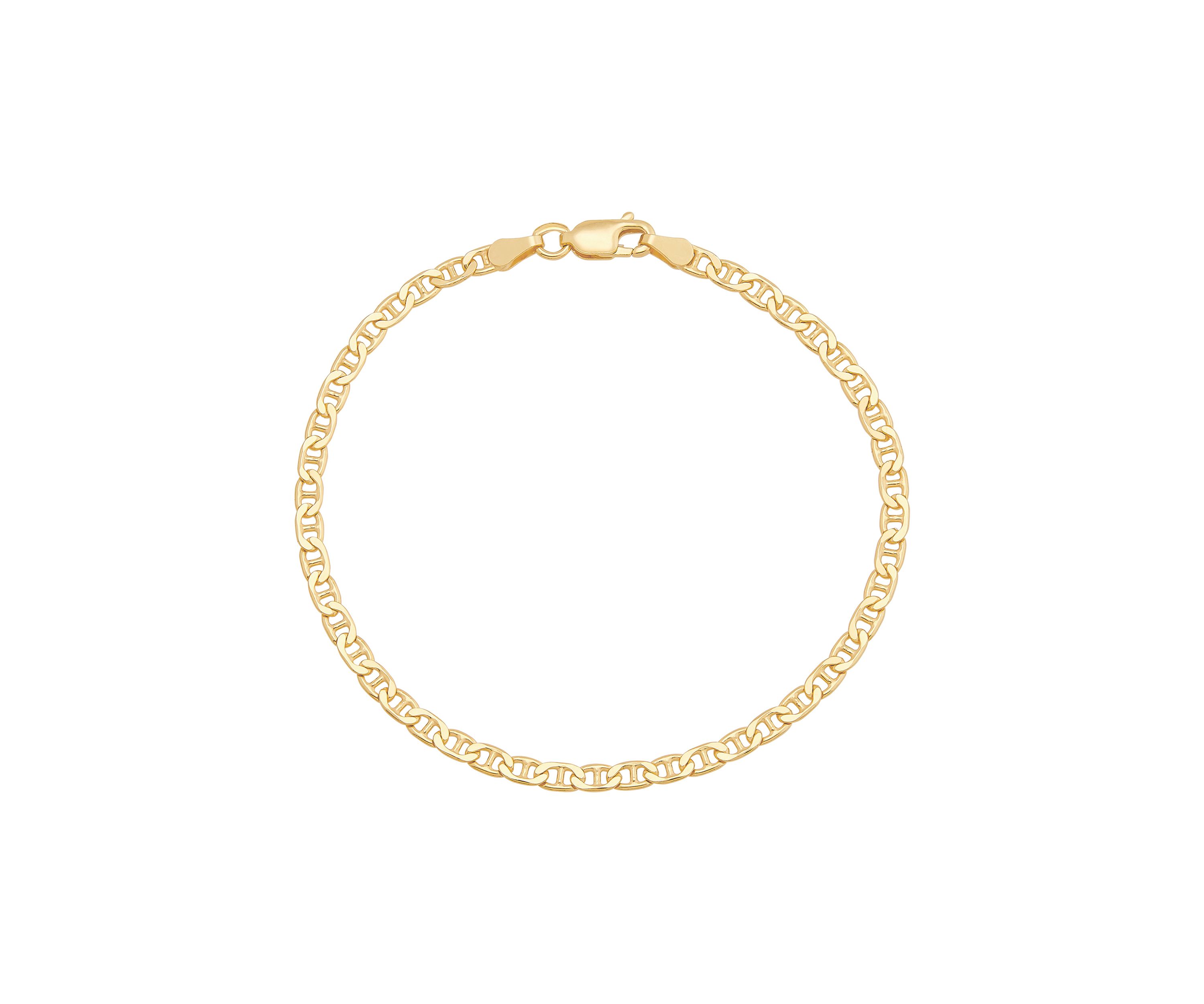 2.9 Millimeter Solid Flat Mariner Chain Bracelet in Gold Over Sterling Silver