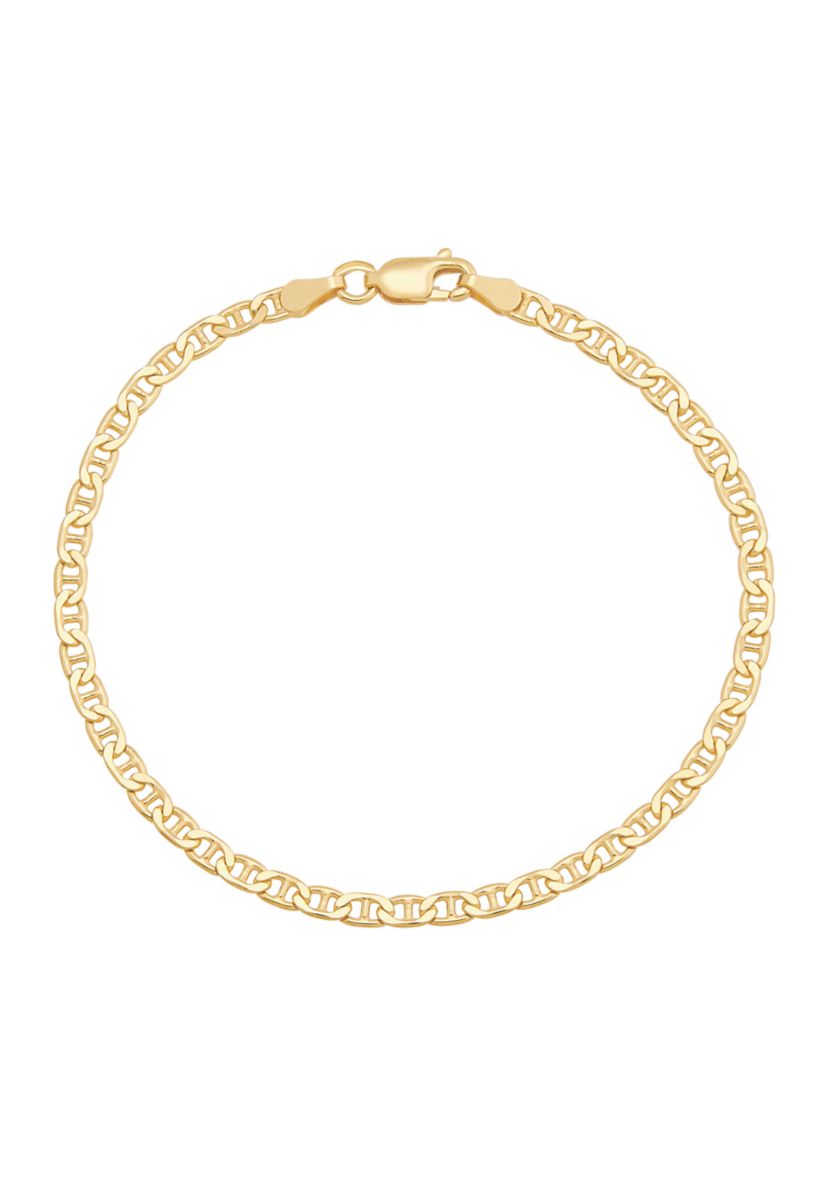 2.9 Millimeter Solid Flat Mariner Chain Bracelet in Gold Over Sterling Silver
