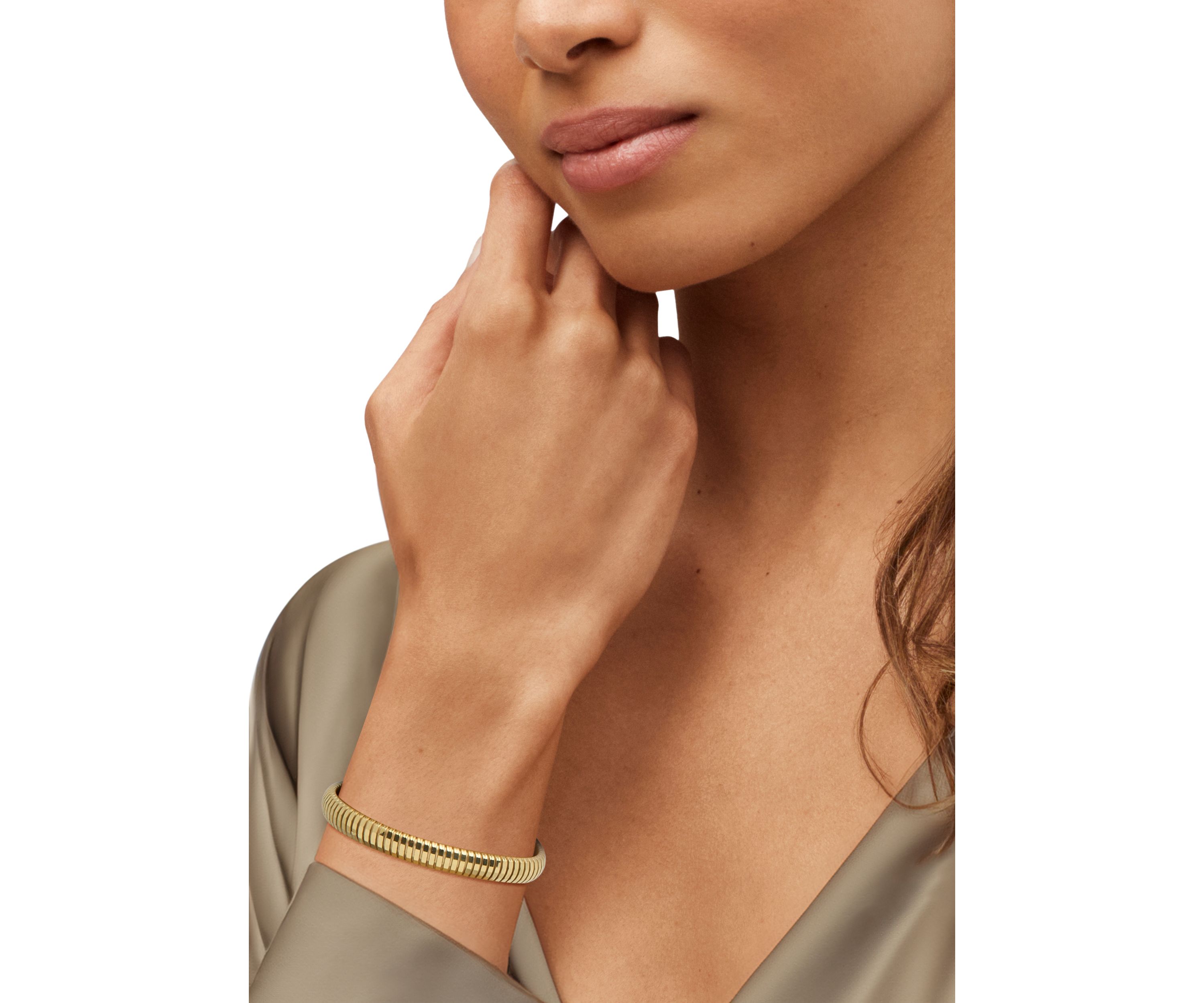 Heavy Hollow Tubogas Chain Bracelet in Gold Over Silver