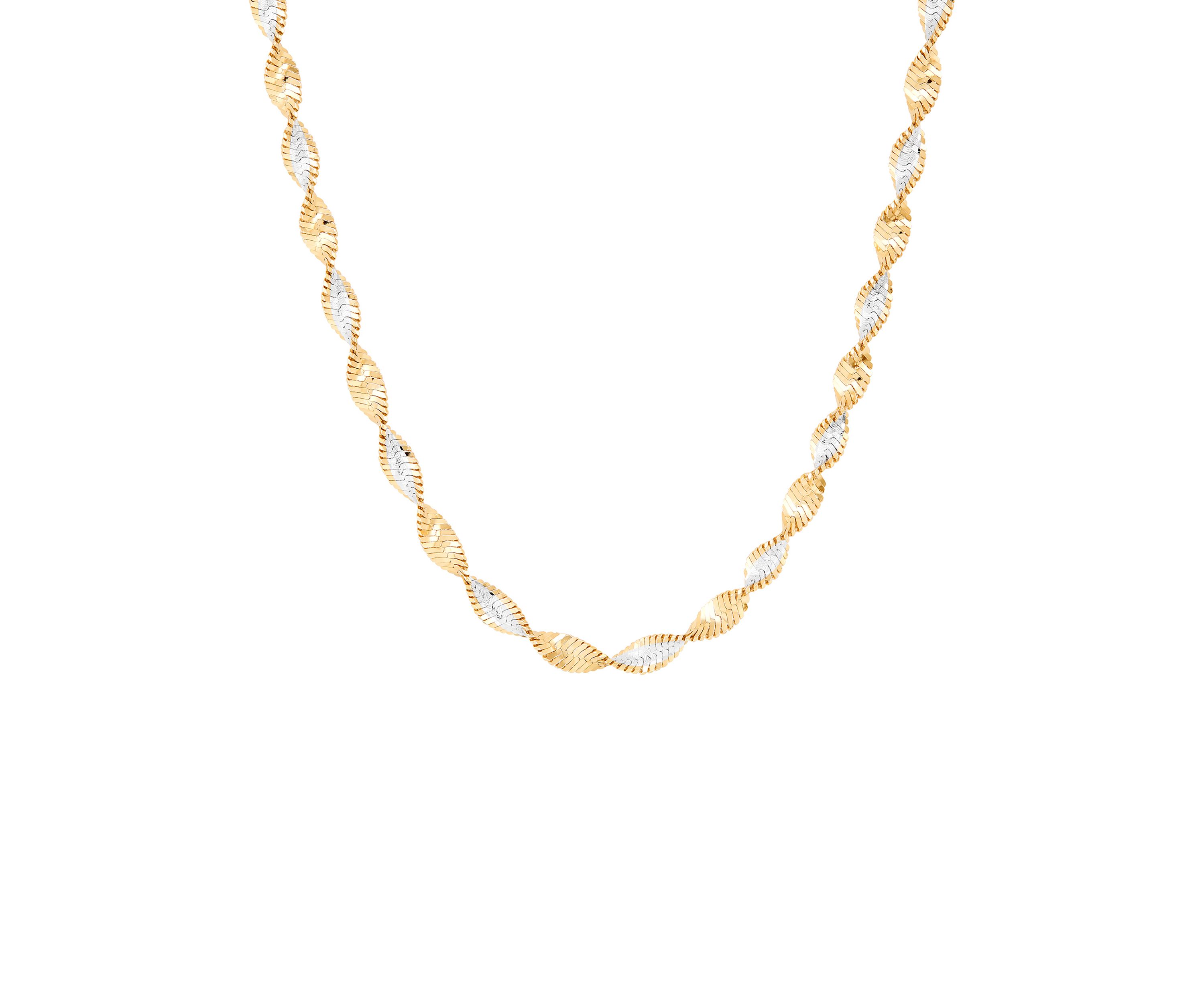 Solid Twisted Herringbone Chain Necklace in Gold Over Silver
