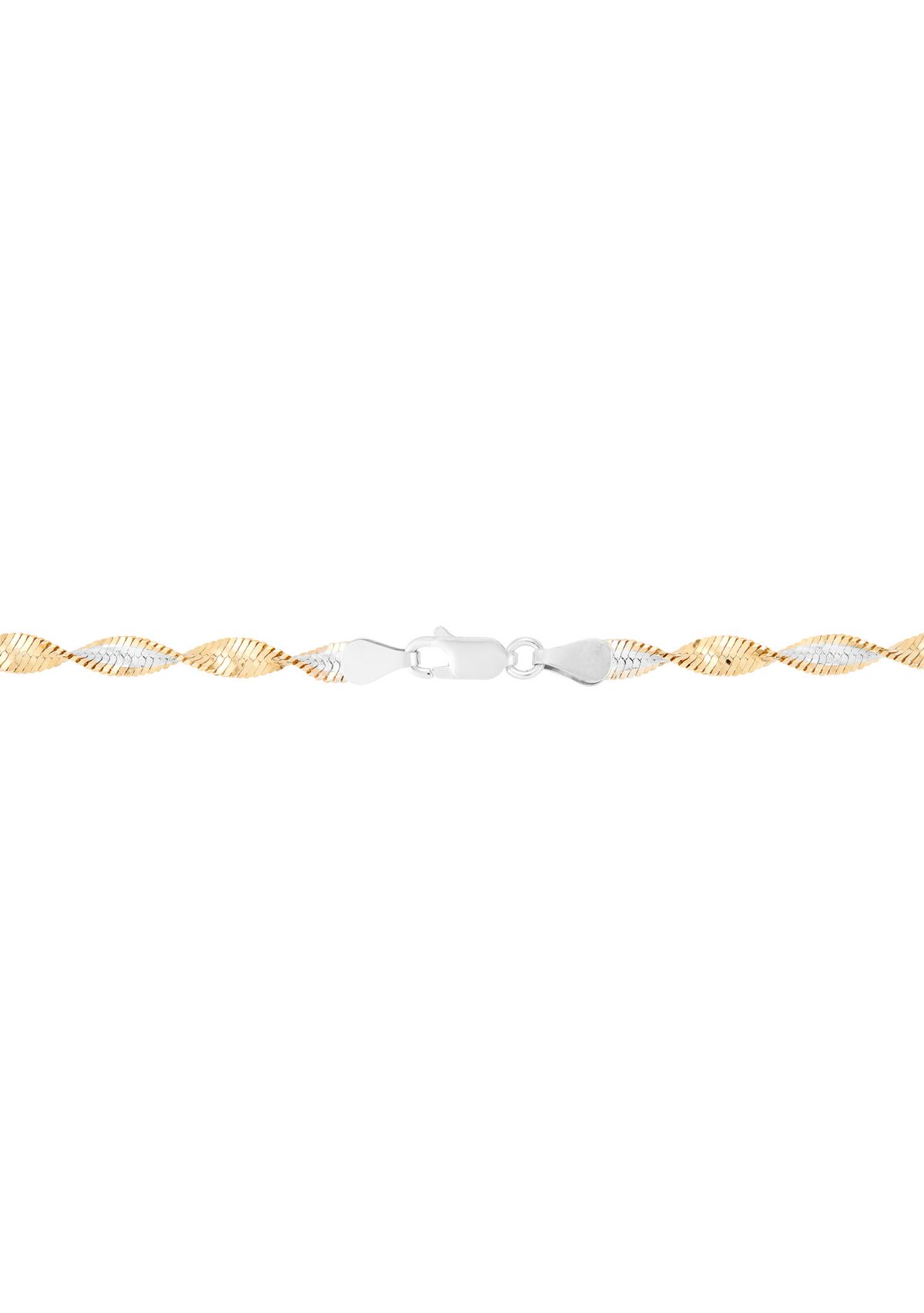 Solid Twisted Herringbone Chain Necklace in Gold Over Silver