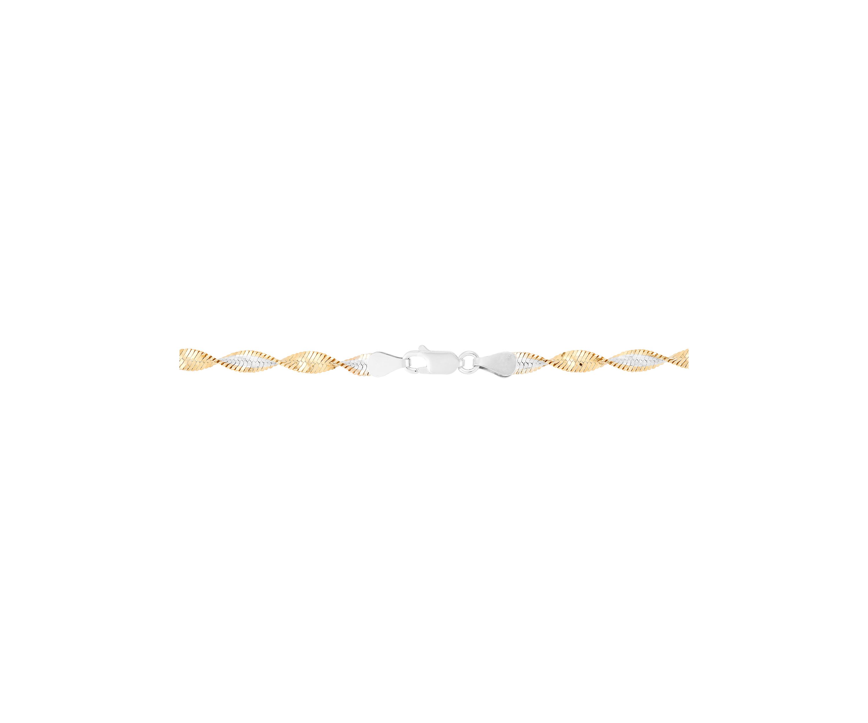 Solid Twisted Herringbone Chain Necklace in Gold Over Silver
