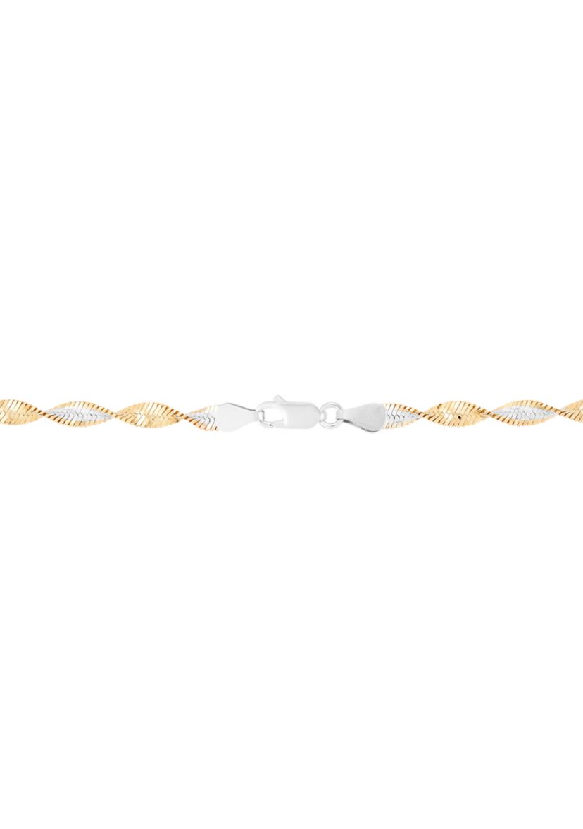 Solid Twisted Herringbone Chain Necklace in Gold Over Silver