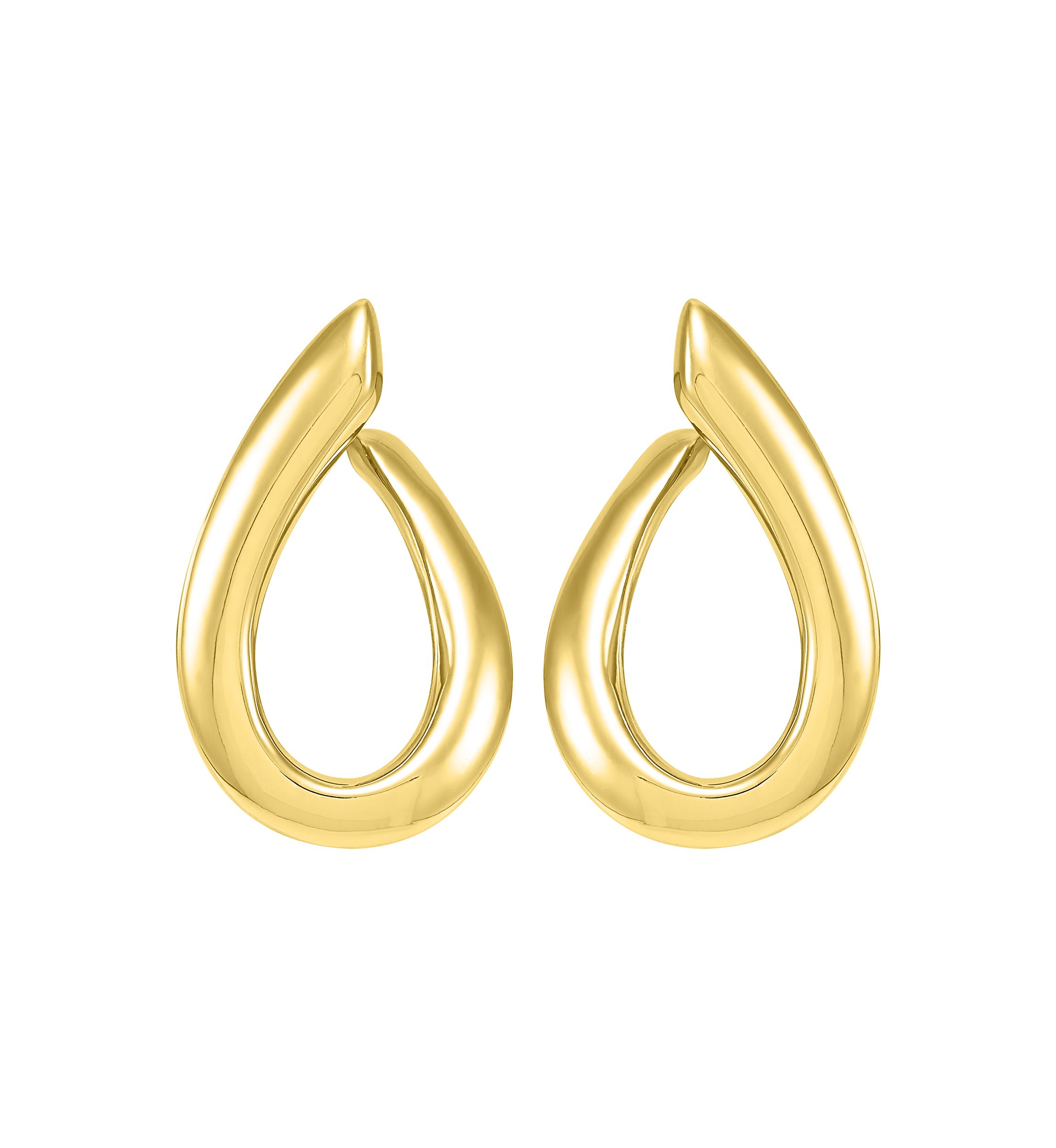 Curved Open Oval Drop Earrings in Gold Over Sterling Silver