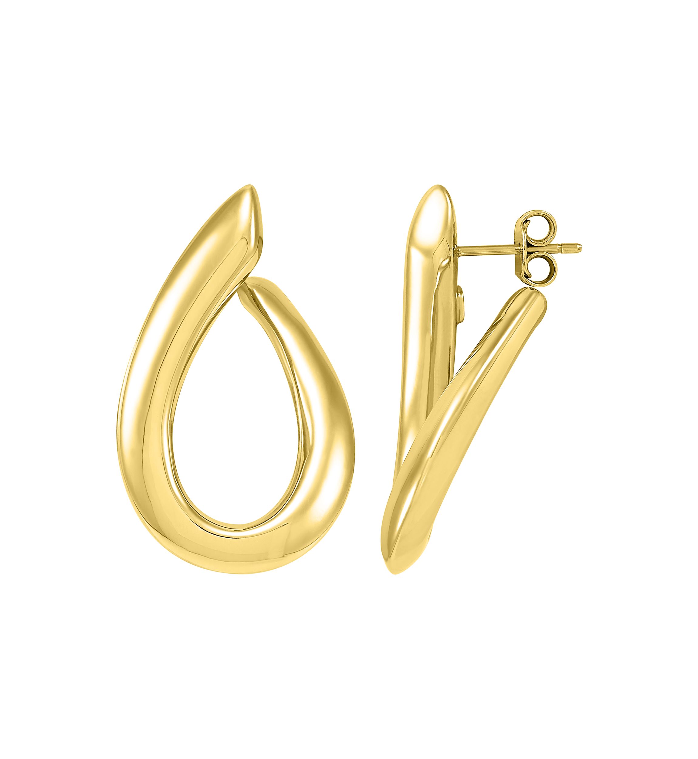 Curved Open Oval Drop Earrings in Gold Over Sterling Silver