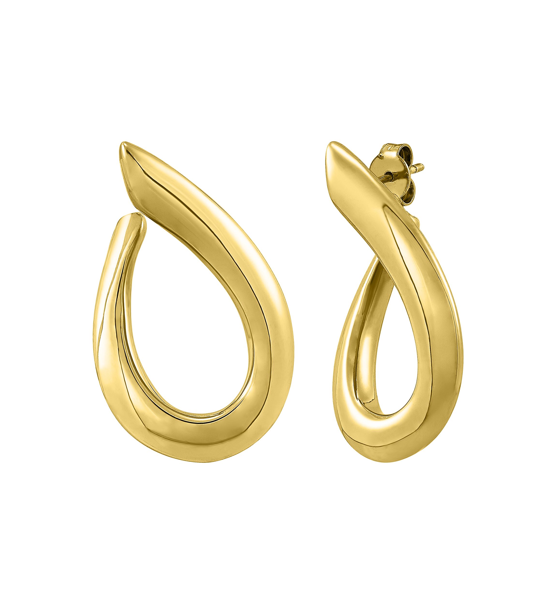 Curved Open Oval Drop Earrings in Gold Over Sterling Silver