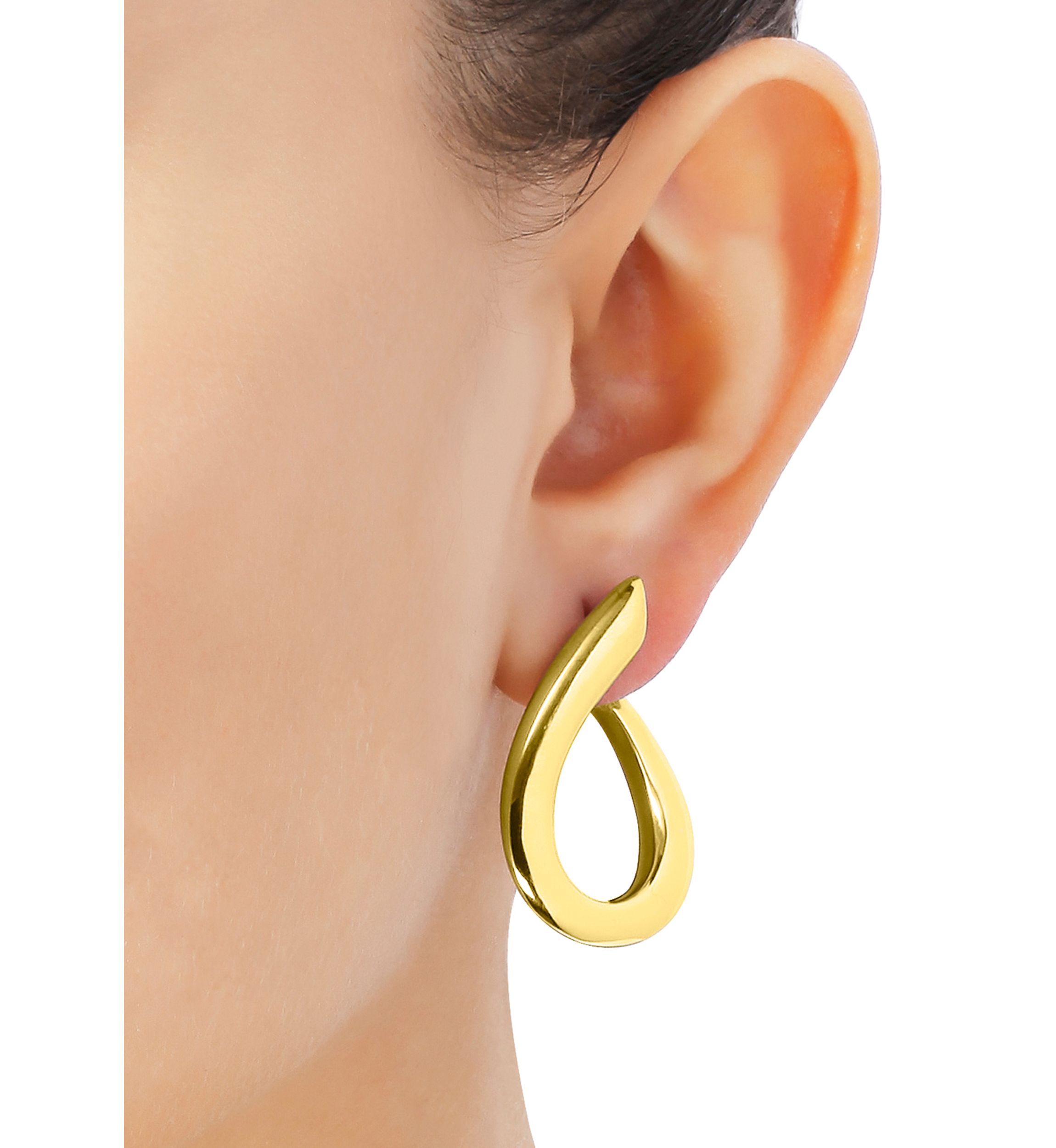 Curved Open Oval Drop Earrings in Gold Over Sterling Silver