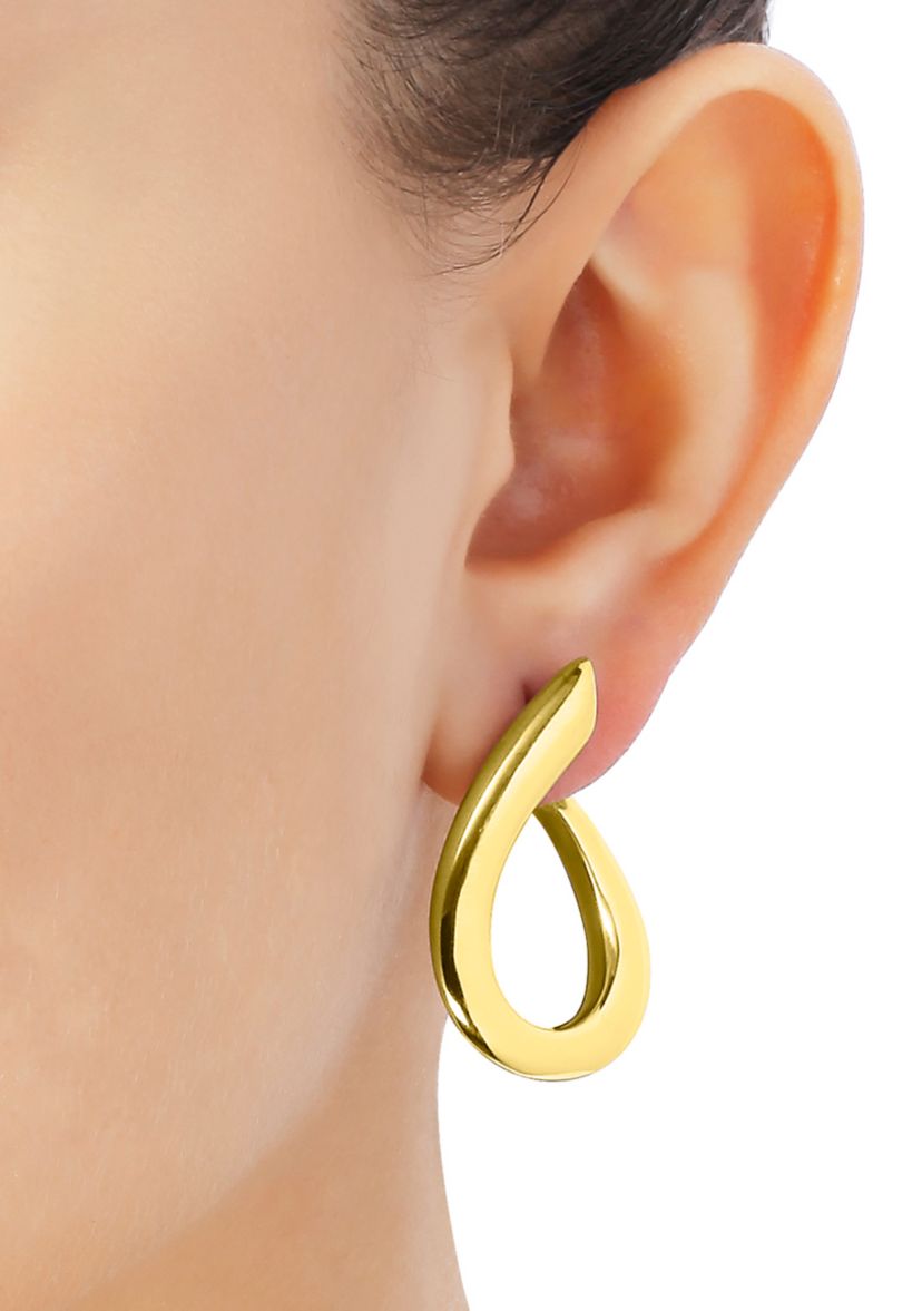 Curved Open Oval Drop Earrings in Gold Over Sterling Silver