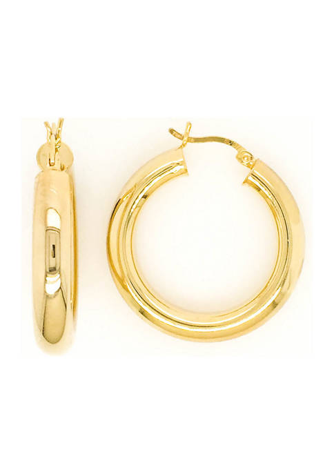 5 mm x 30 mm Round Tube Hoop Earrings in Gold Over Sterling Silver