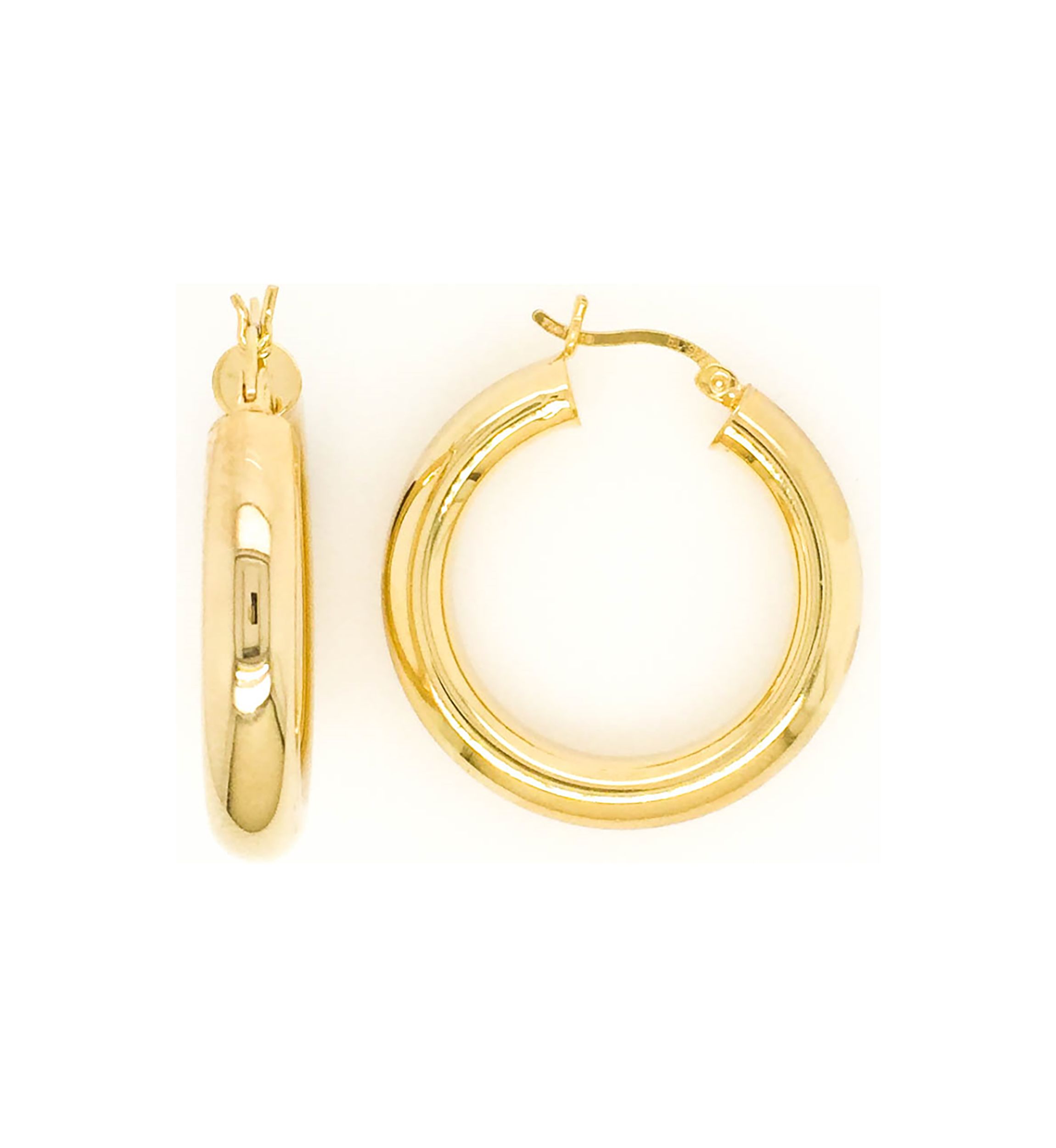 5 mm x 30 mm Round Tube Hoop Earrings in Gold Over Sterling Silver