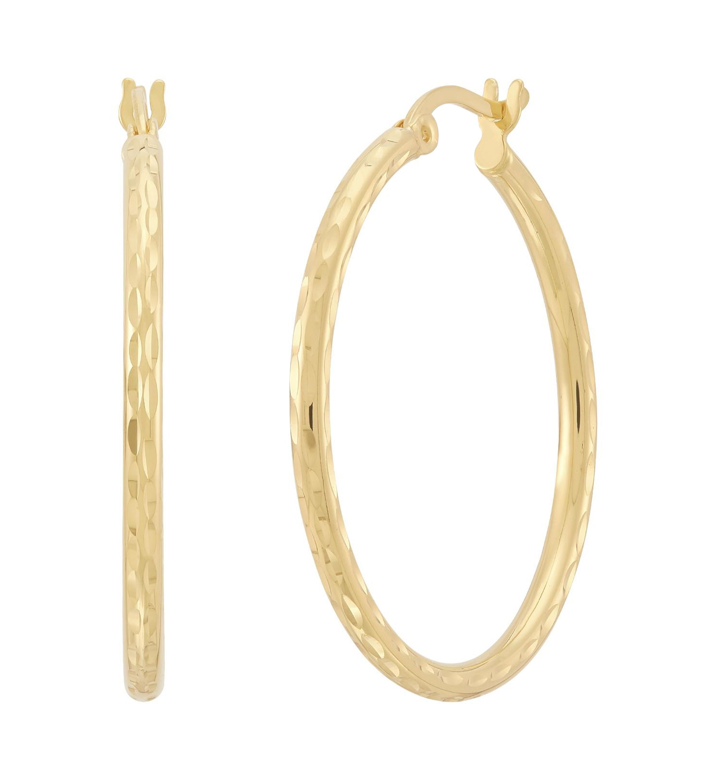 30mm Round Tube Hoop Earring in Gold Over Silver