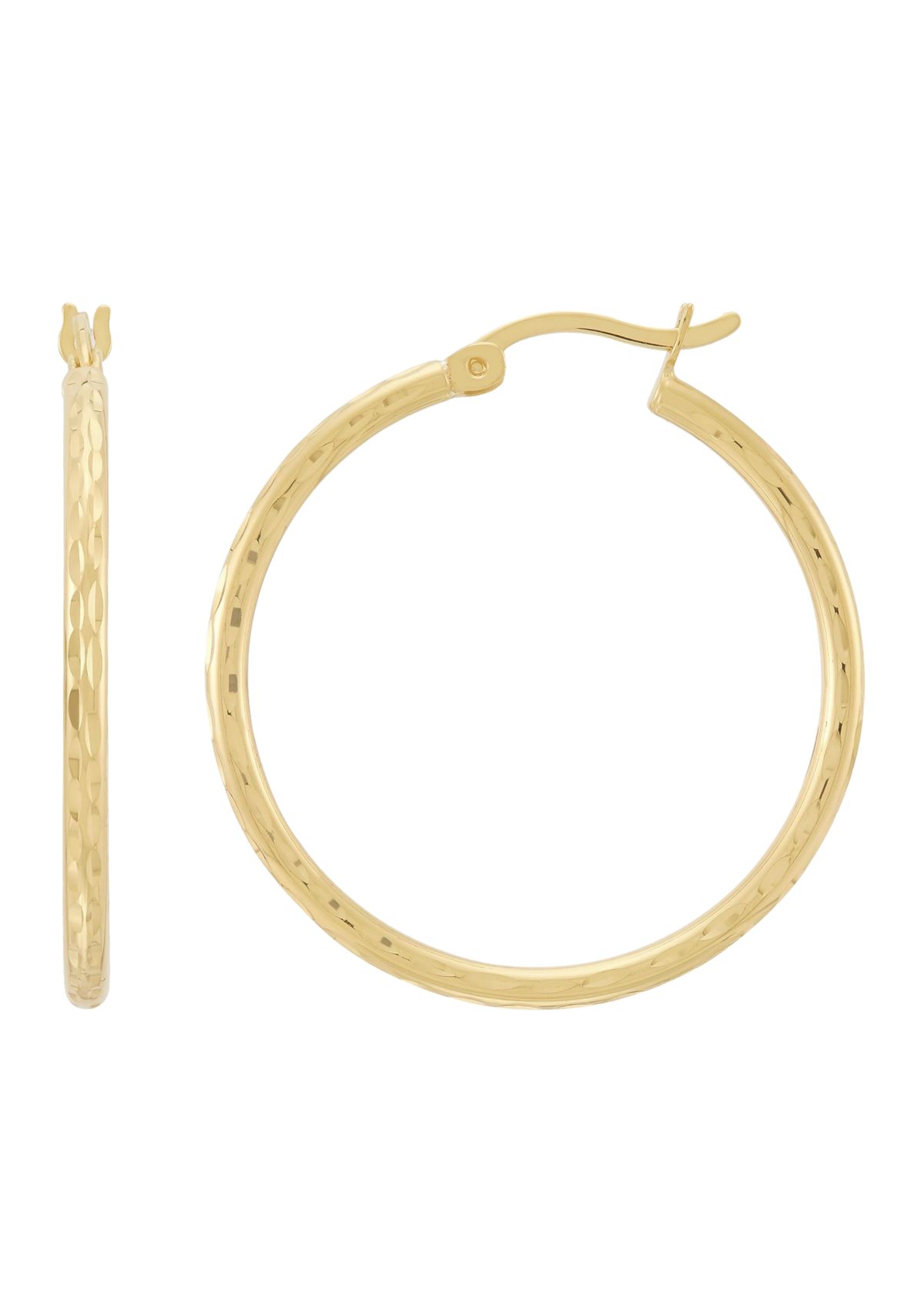 30mm Round Tube Hoop Earring in Gold Over Silver