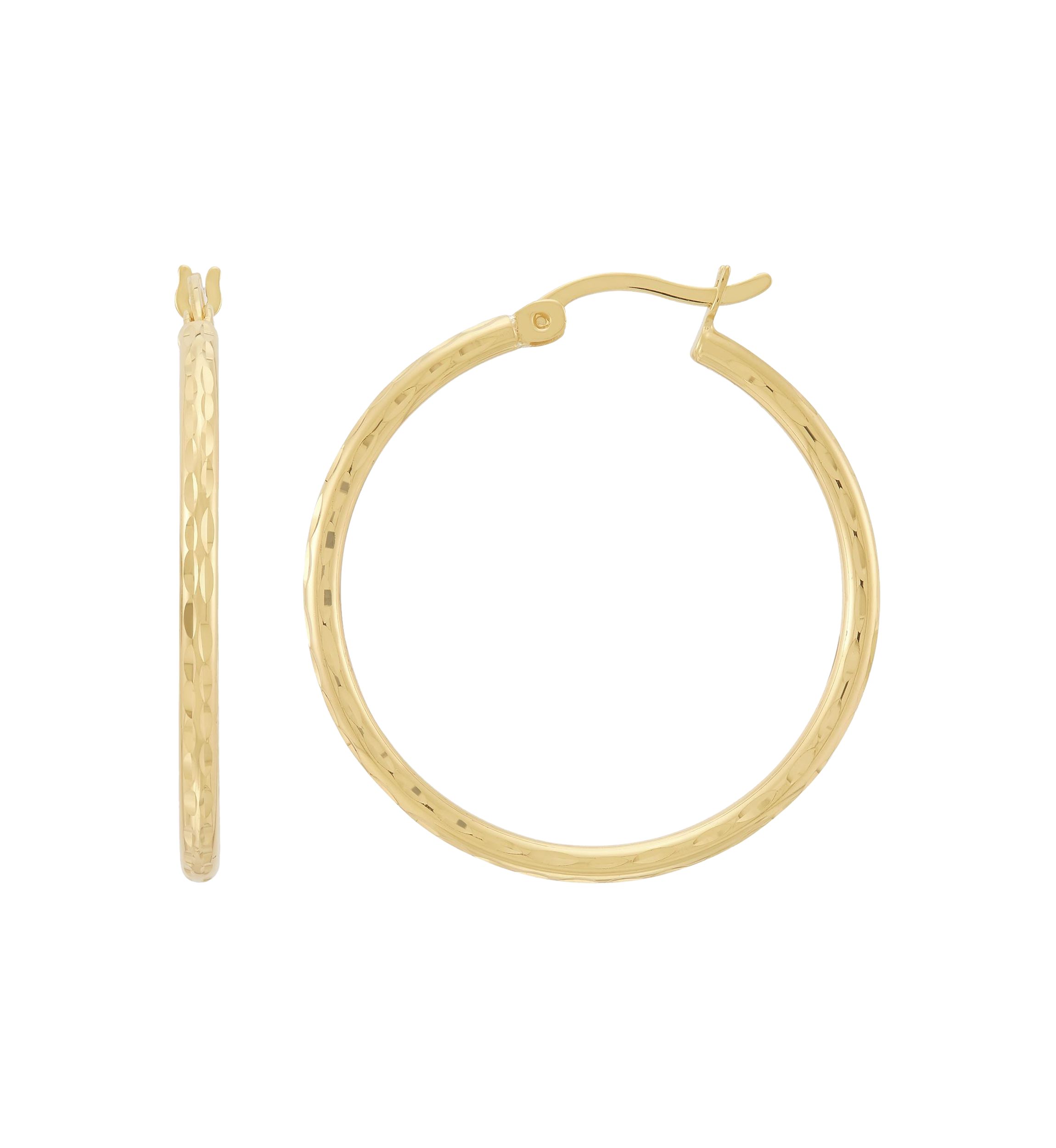 30mm Round Tube Hoop Earring in Gold Over Silver