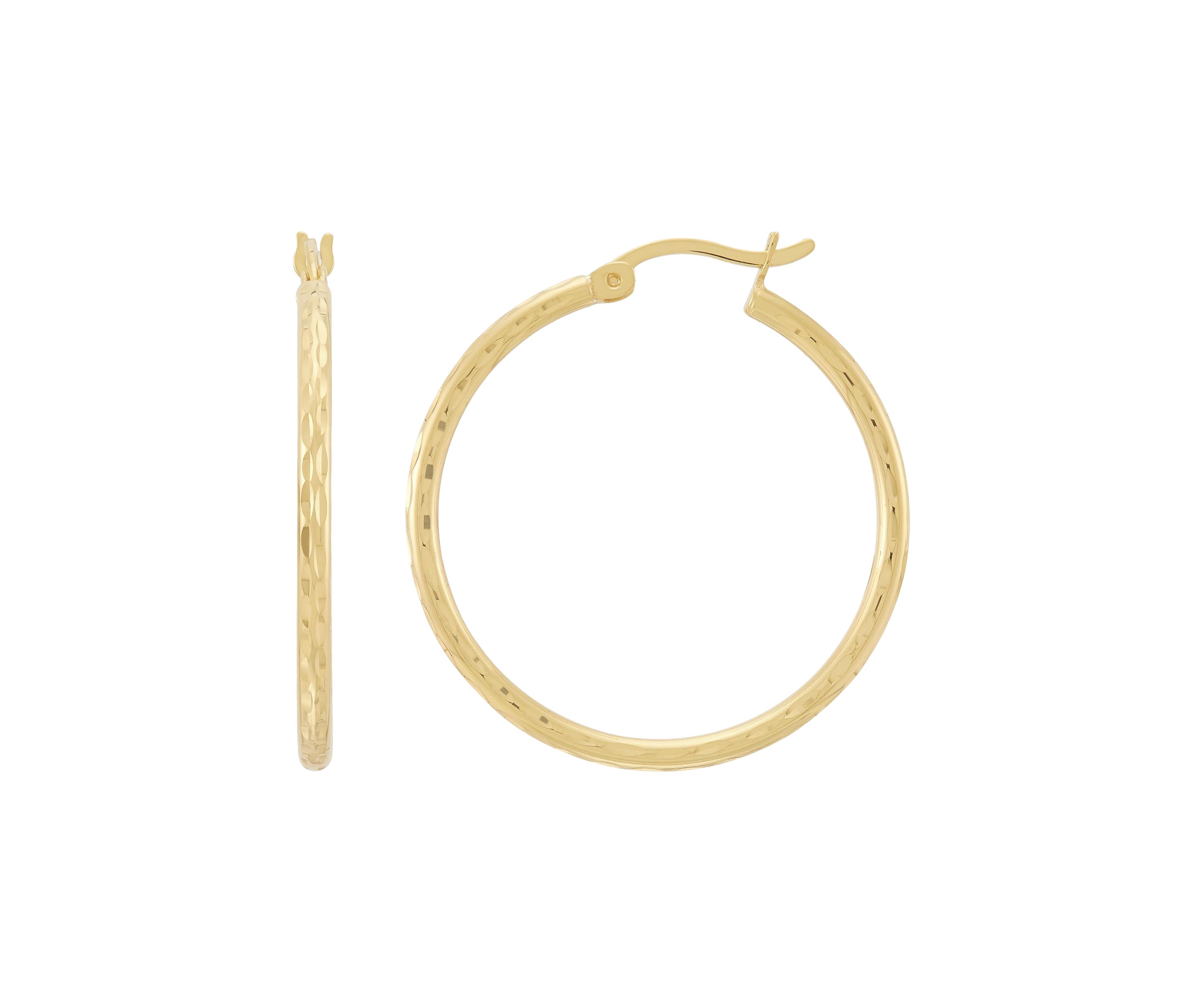 30mm Round Tube Hoop Earring in Gold Over Silver