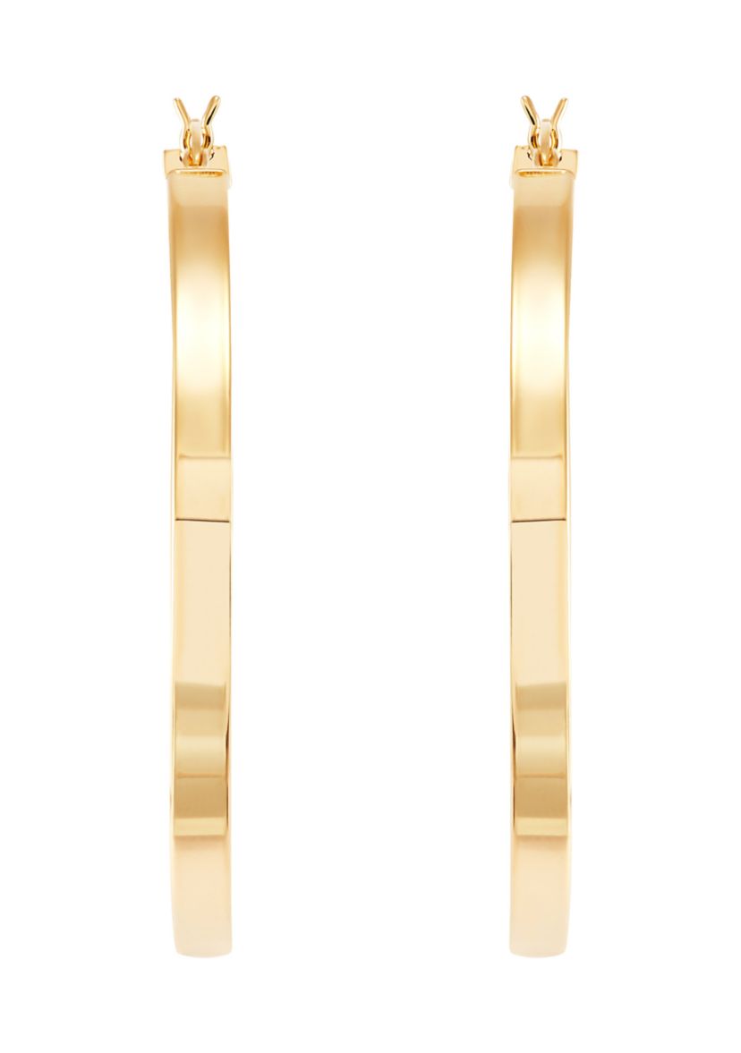 Square Tube Round Hoop Earrings in Gold Over Sterling Silver