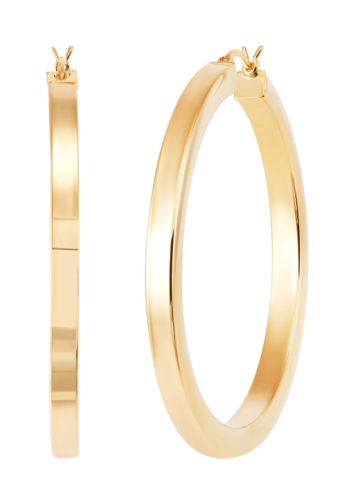 Square Tube Round Hoop Earrings in Gold Over Sterling Silver