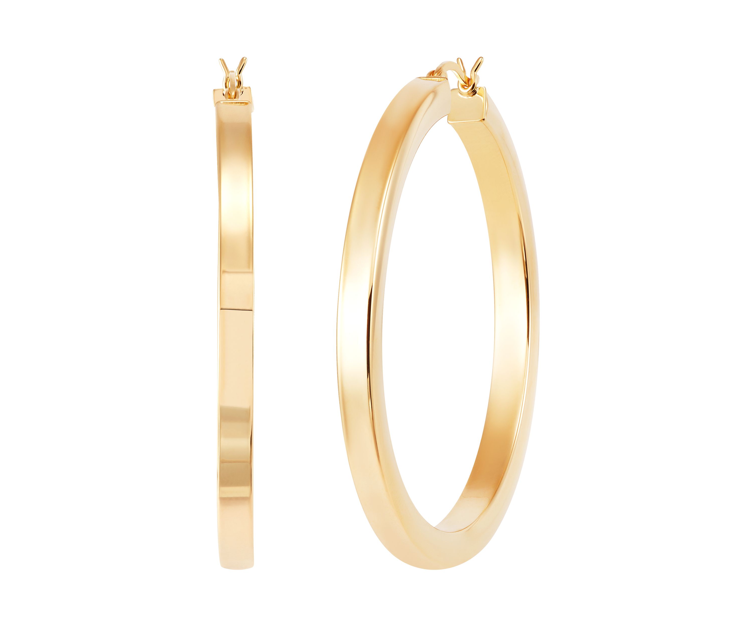Square Tube Round Hoop Earrings in Gold Over Sterling Silver