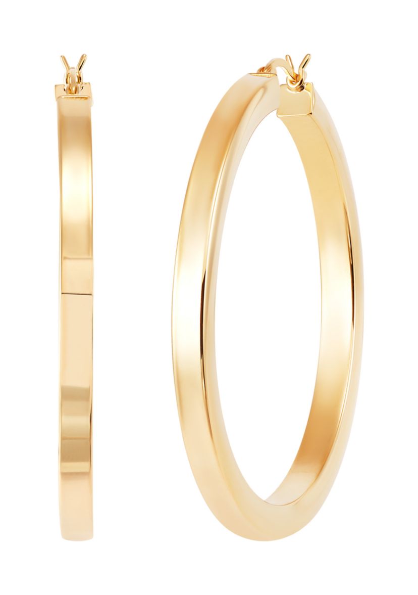 Square Tube Round Hoop Earrings in Gold Over Sterling Silver