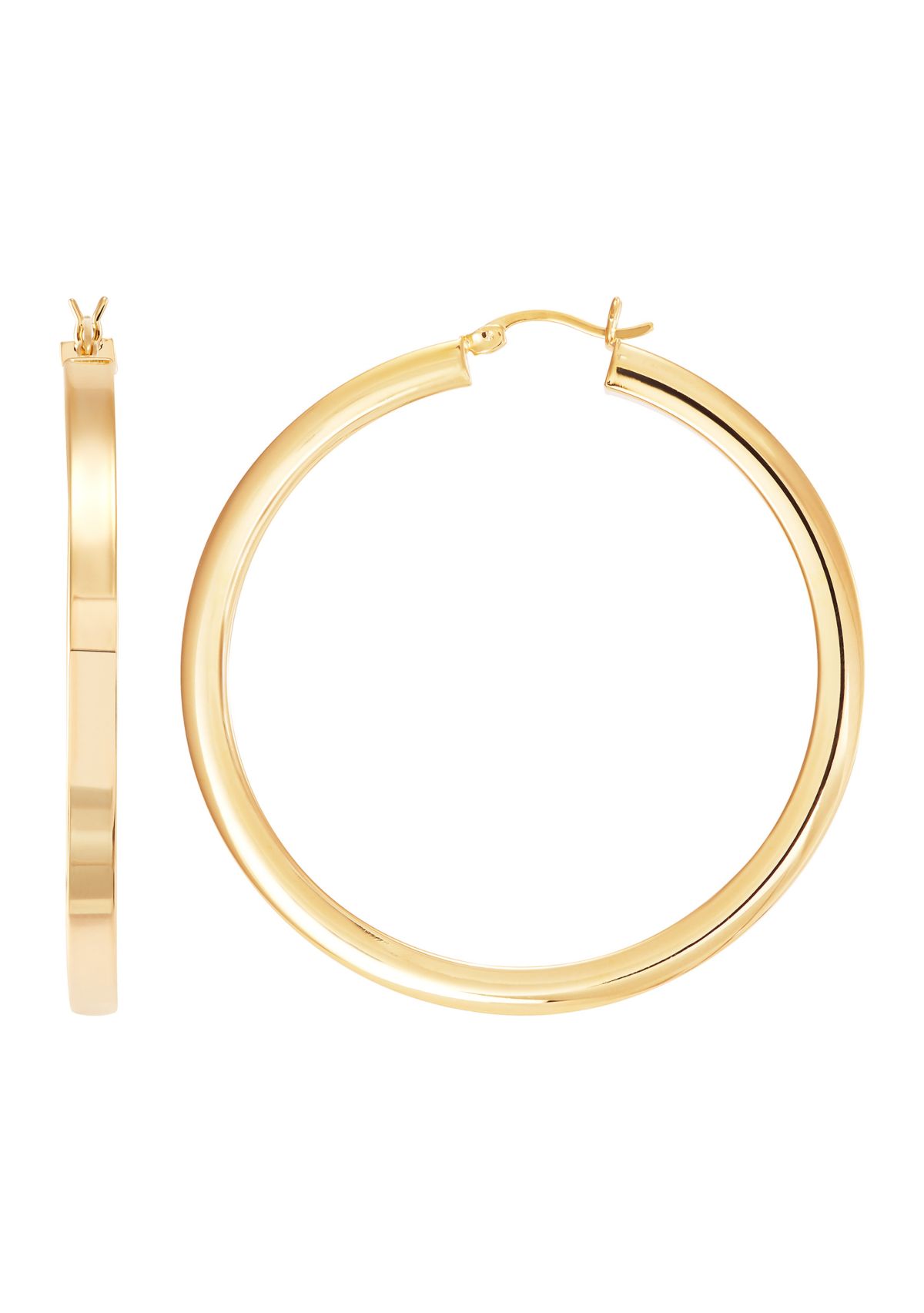 Square Tube Round Hoop Earrings in Gold Over Sterling Silver