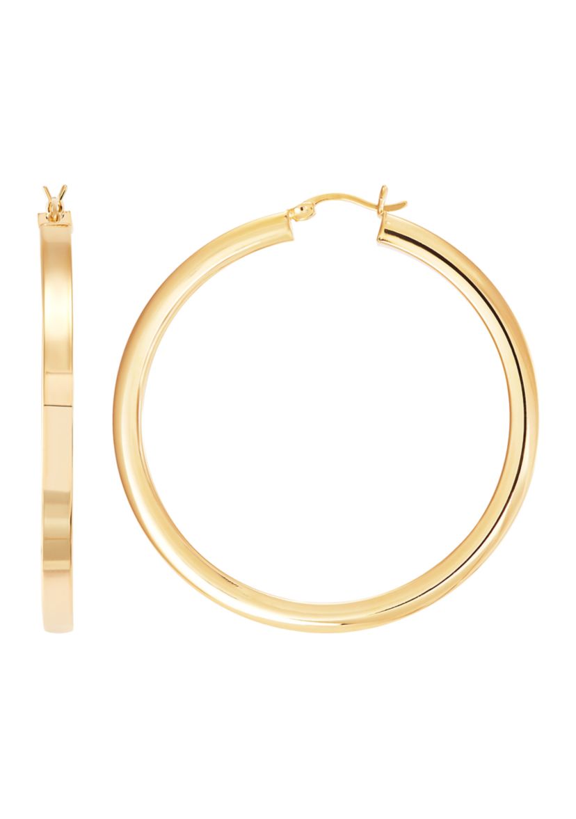 Square Tube Round Hoop Earrings in Gold Over Sterling Silver