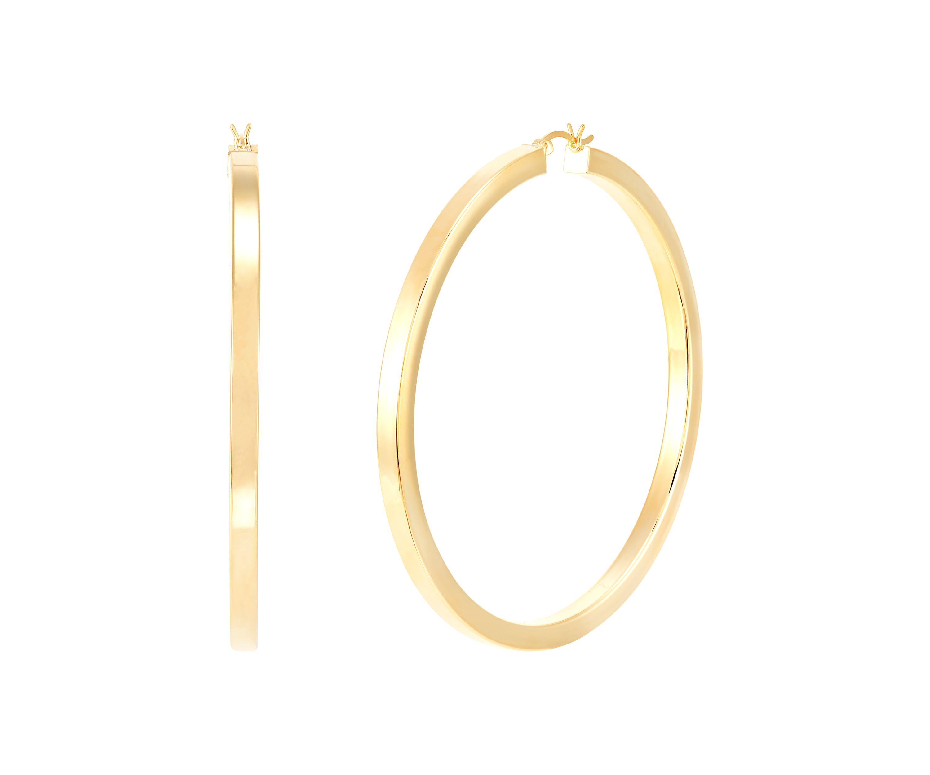 Square Tube Round Hoop Earrings in Gold Over Sterling Silver