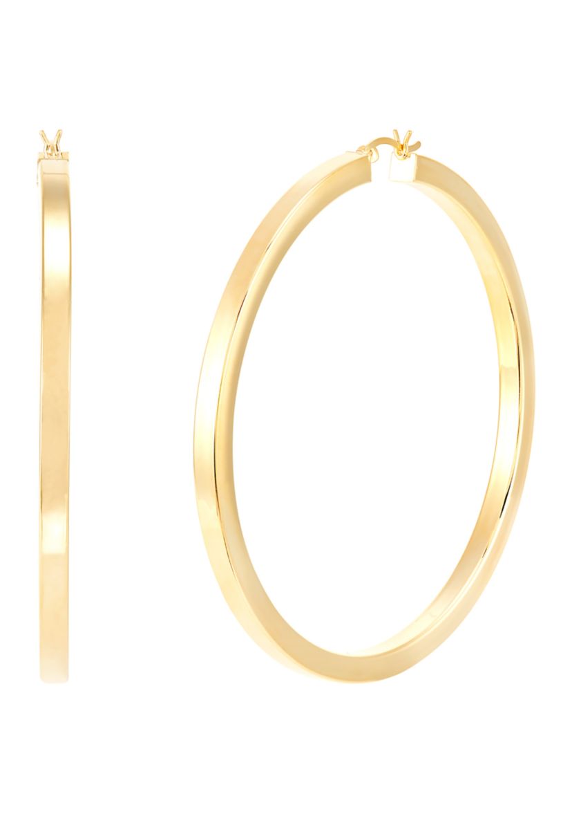 Square Tube Round Hoop Earrings in Gold Over Sterling Silver