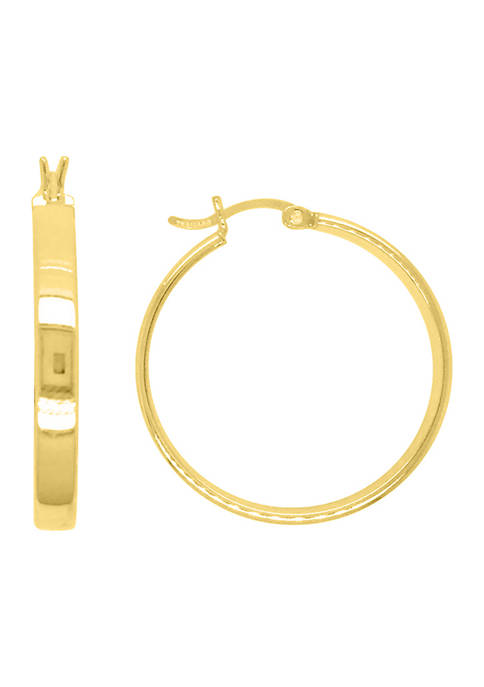 3 mm x 2 mm x 30 mm Rectangular Tube Hoop Earrings in Gold Over Sterling Silver