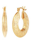 Greek Key Design Tube Hoop Earrings in Gold Over Sterling Silver