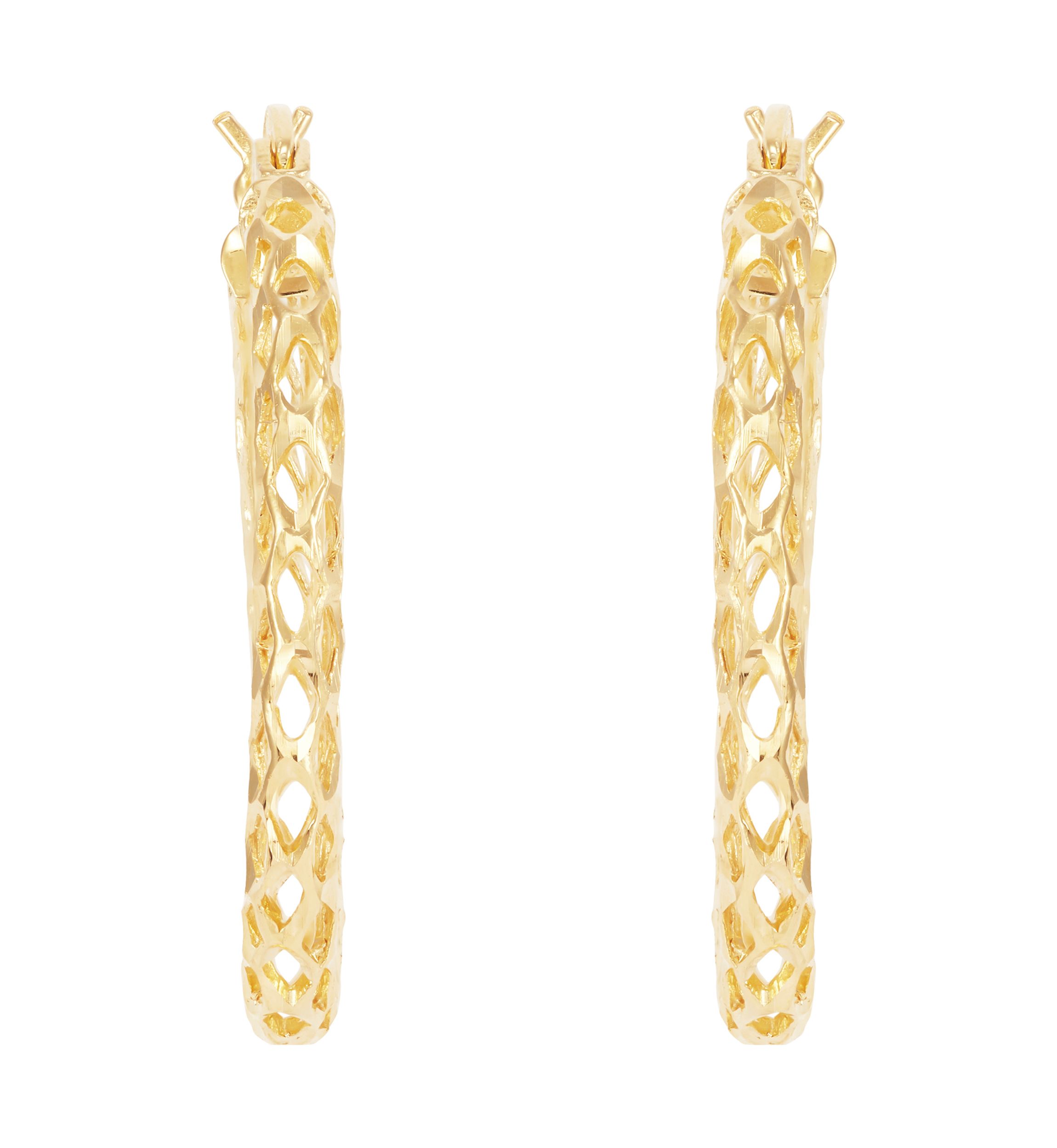 Casted Mesh Round Tube Hoop Earrings in Gold Over Sterling Silver
