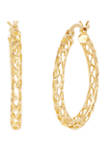 Casted Mesh Round Tube Hoop Earrings in Gold Over Sterling Silver
