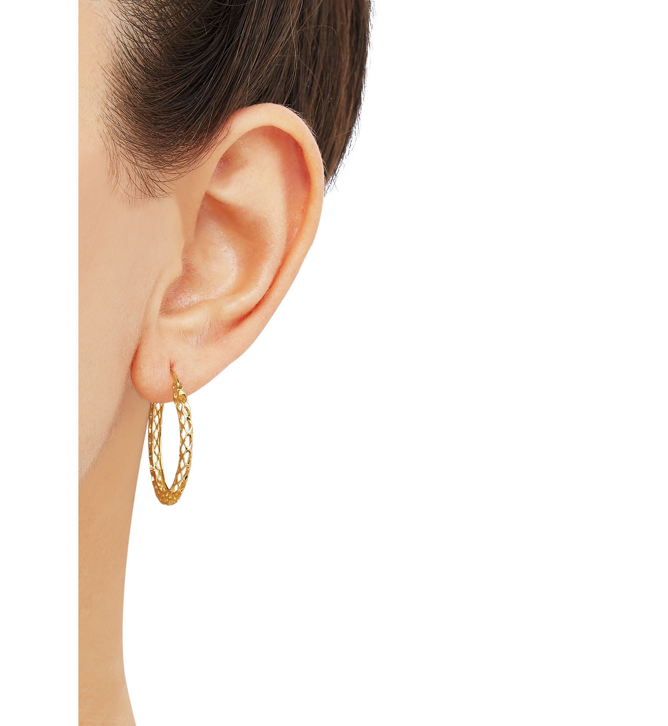 Casted Mesh Round Tube Hoop Earrings in Gold Over Sterling Silver