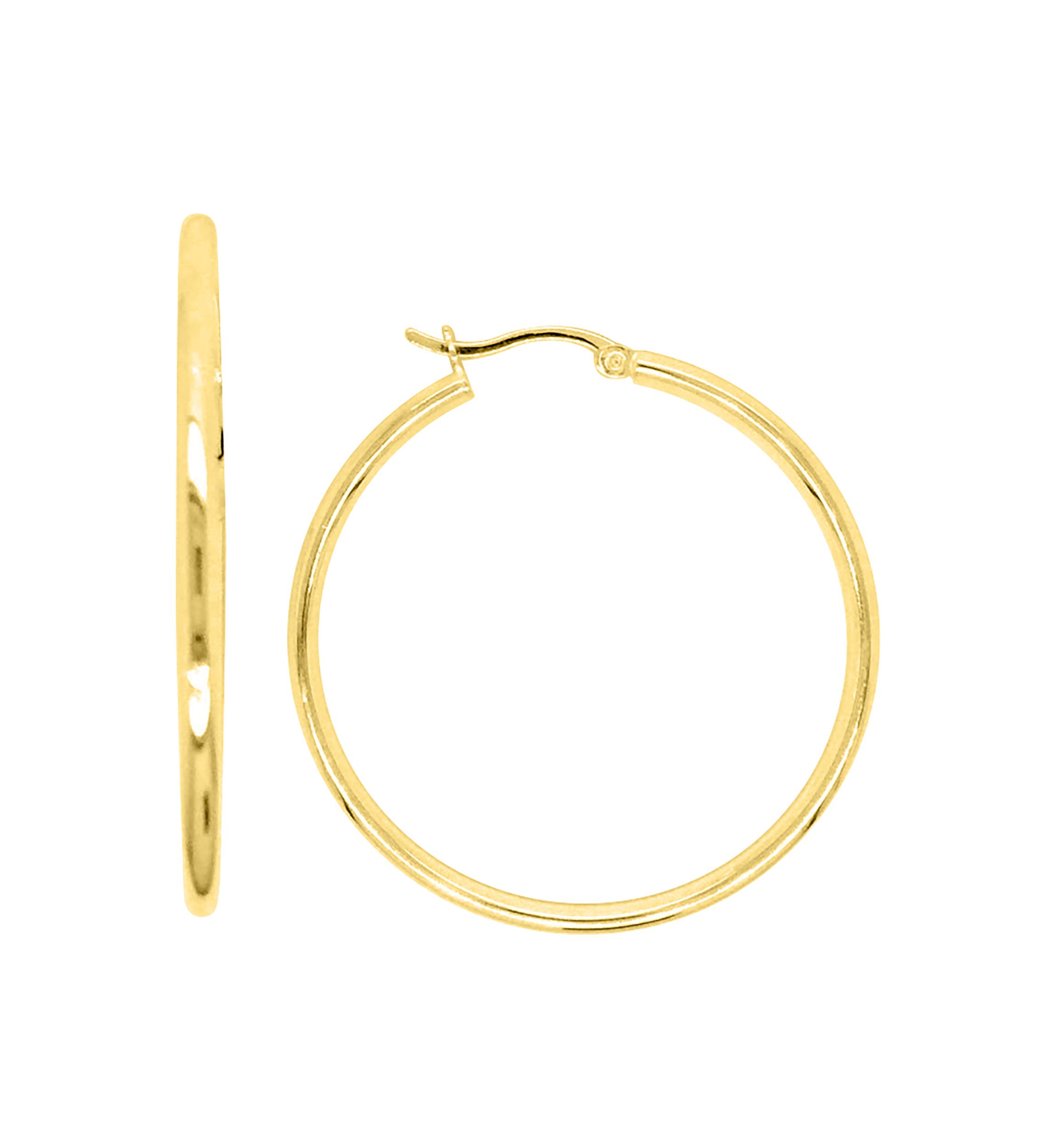 2 mm x 40 mm Round Tube Hoop Earrings in Gold Over Sterling Silver