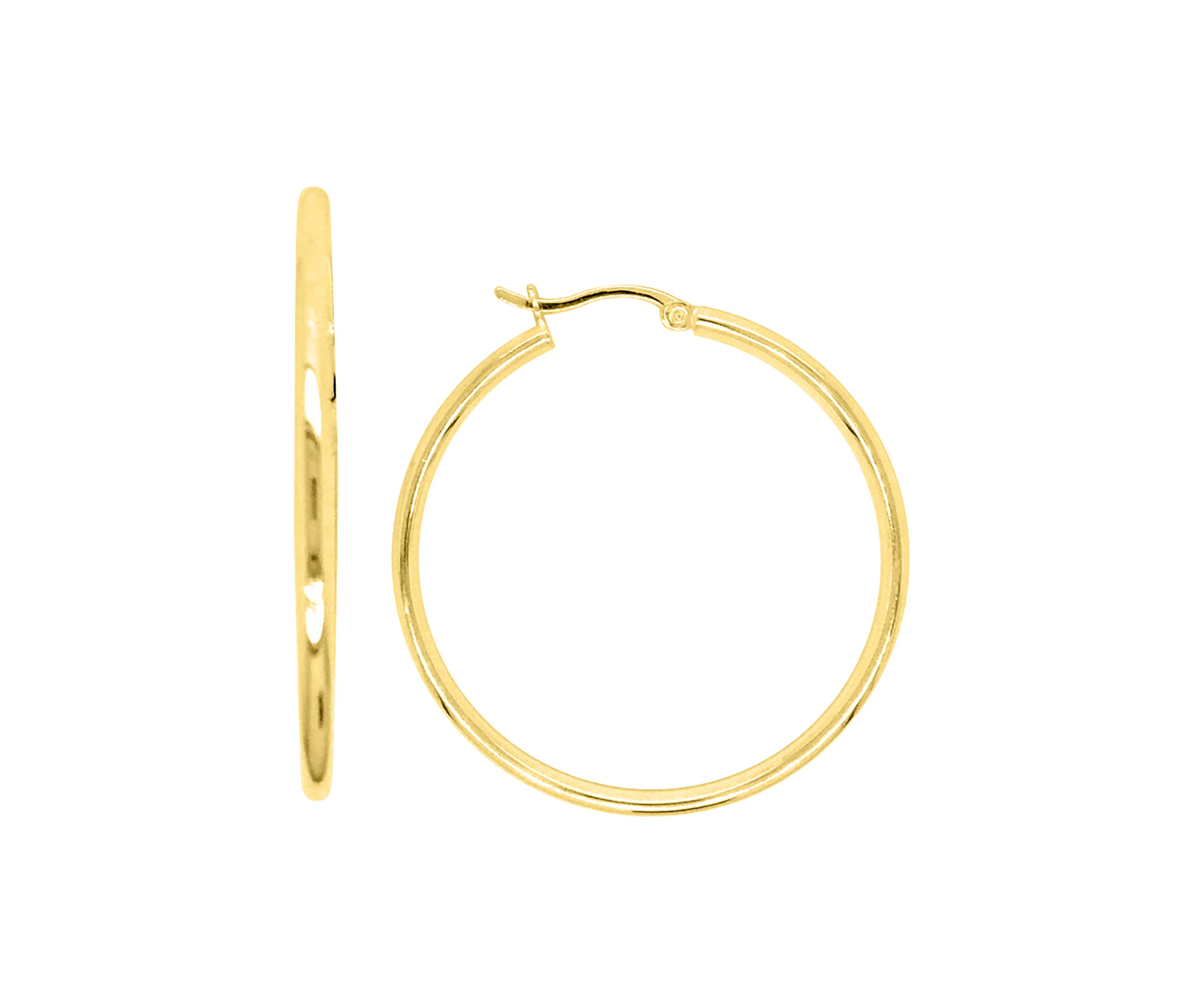 2 mm x 40 mm Round Tube Hoop Earrings in Gold Over Sterling Silver