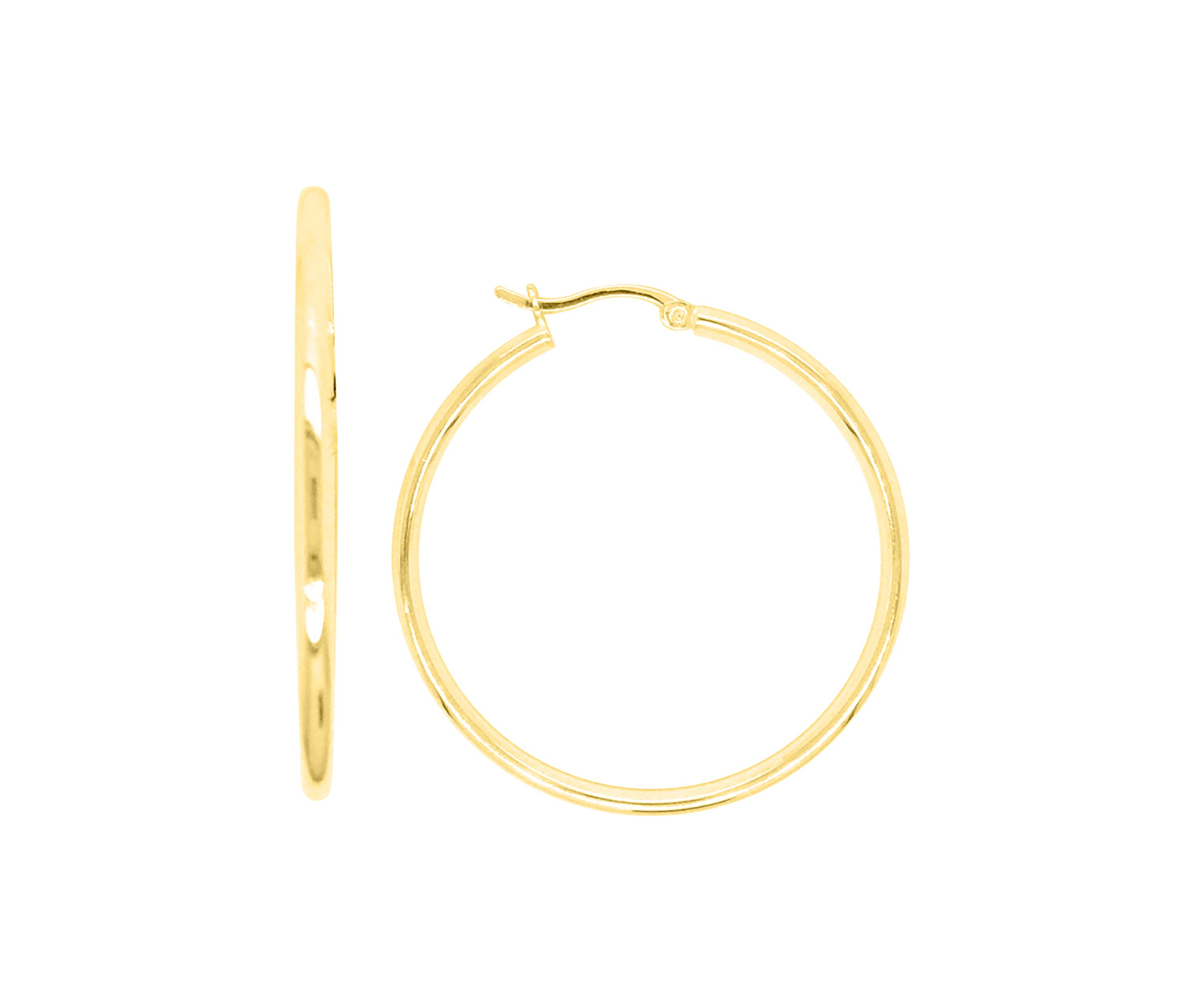 2 mm x 50 mm Round Tube Hoop Earrings in Gold Over Sterling Silver