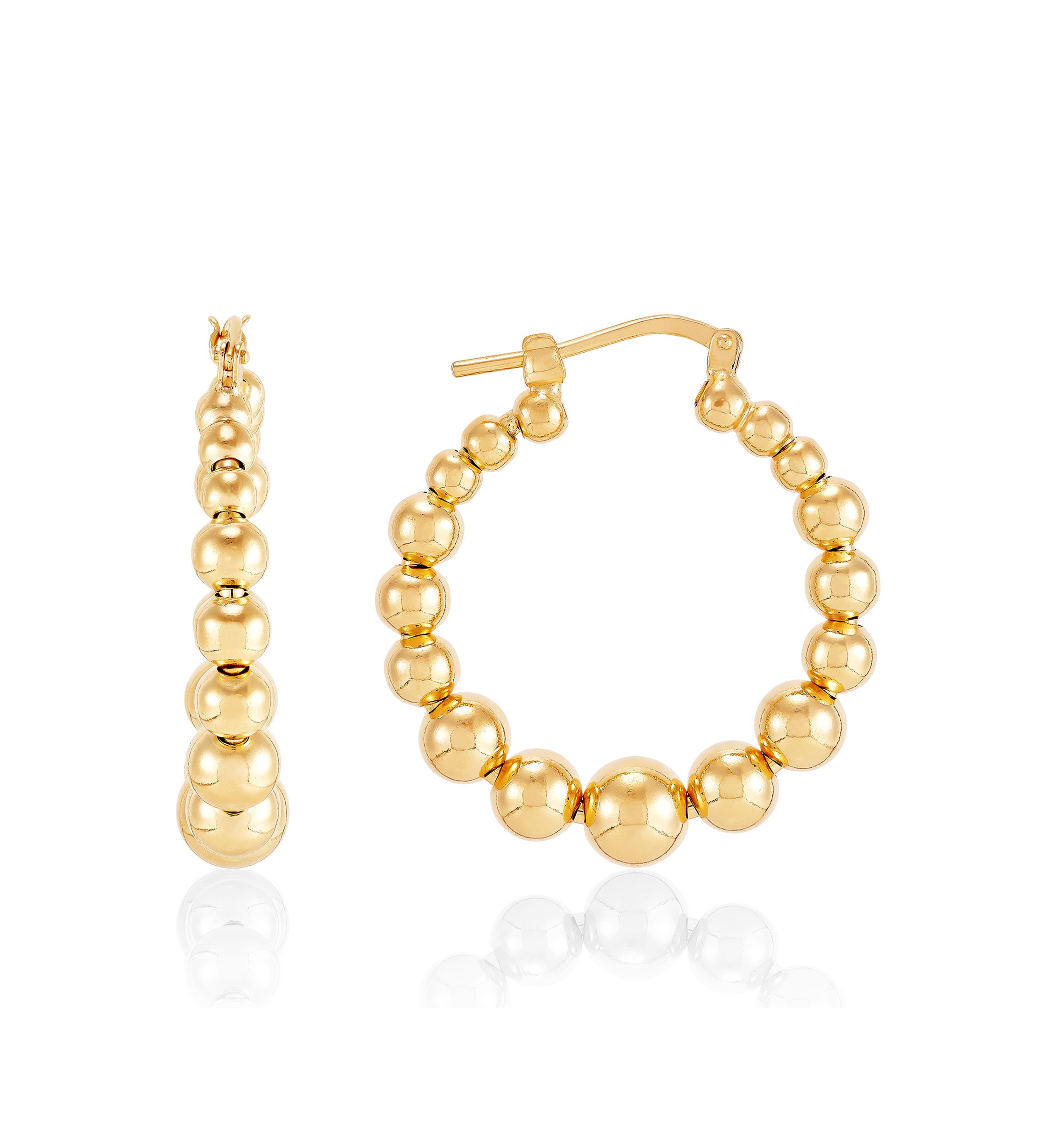 Beaded Round Hoop Earrings in Gold Over Sterling Silver