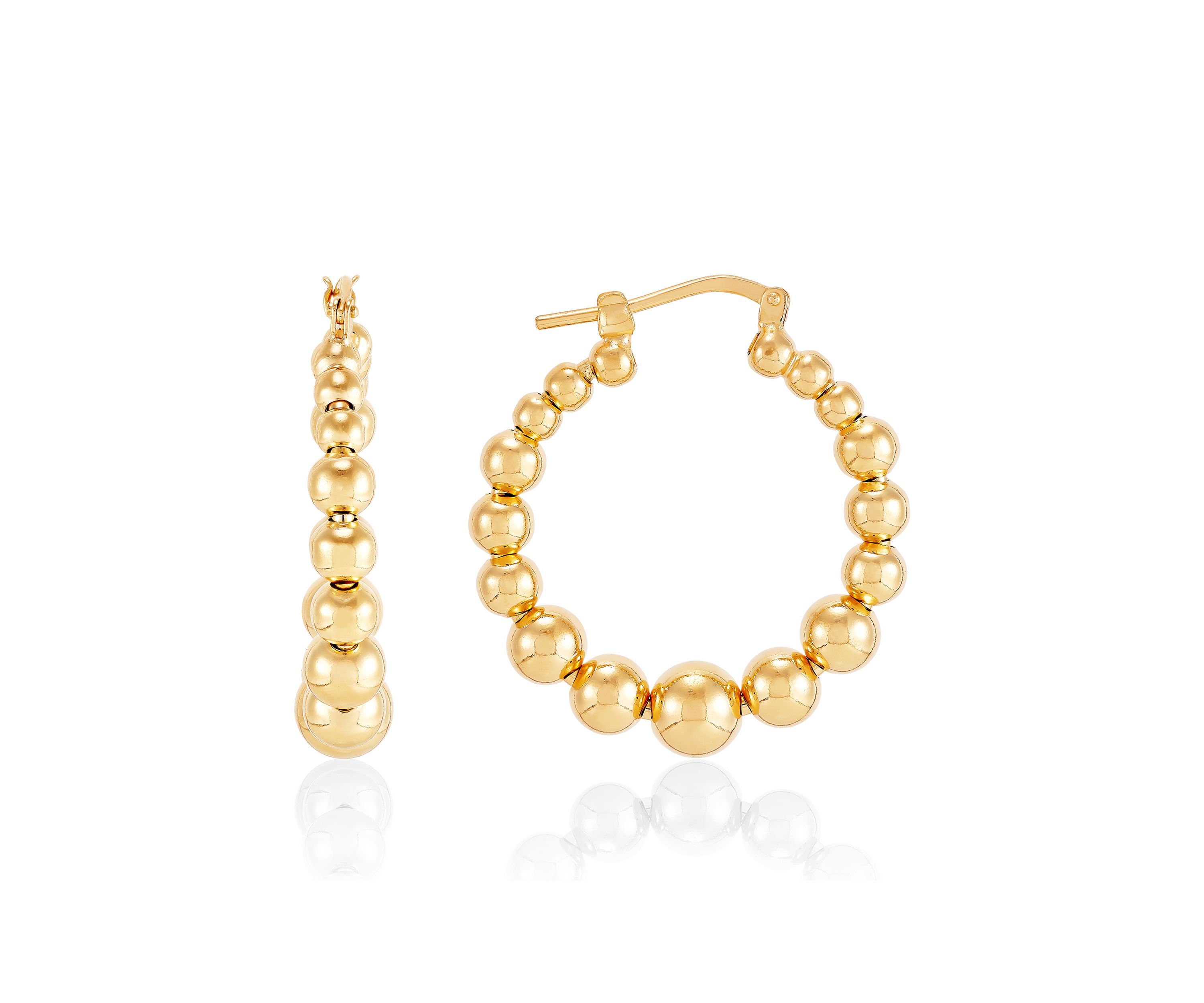 Beaded Round Hoop Earrings in Gold Over Sterling Silver