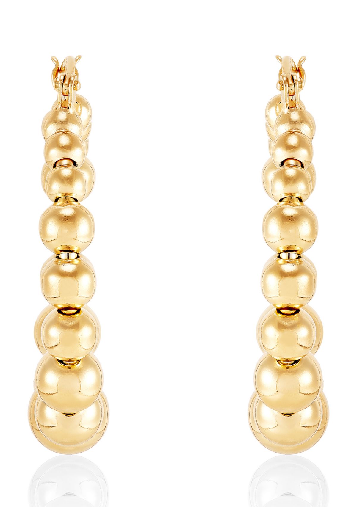 Beaded Round Hoop Earrings in Gold Over Sterling Silver