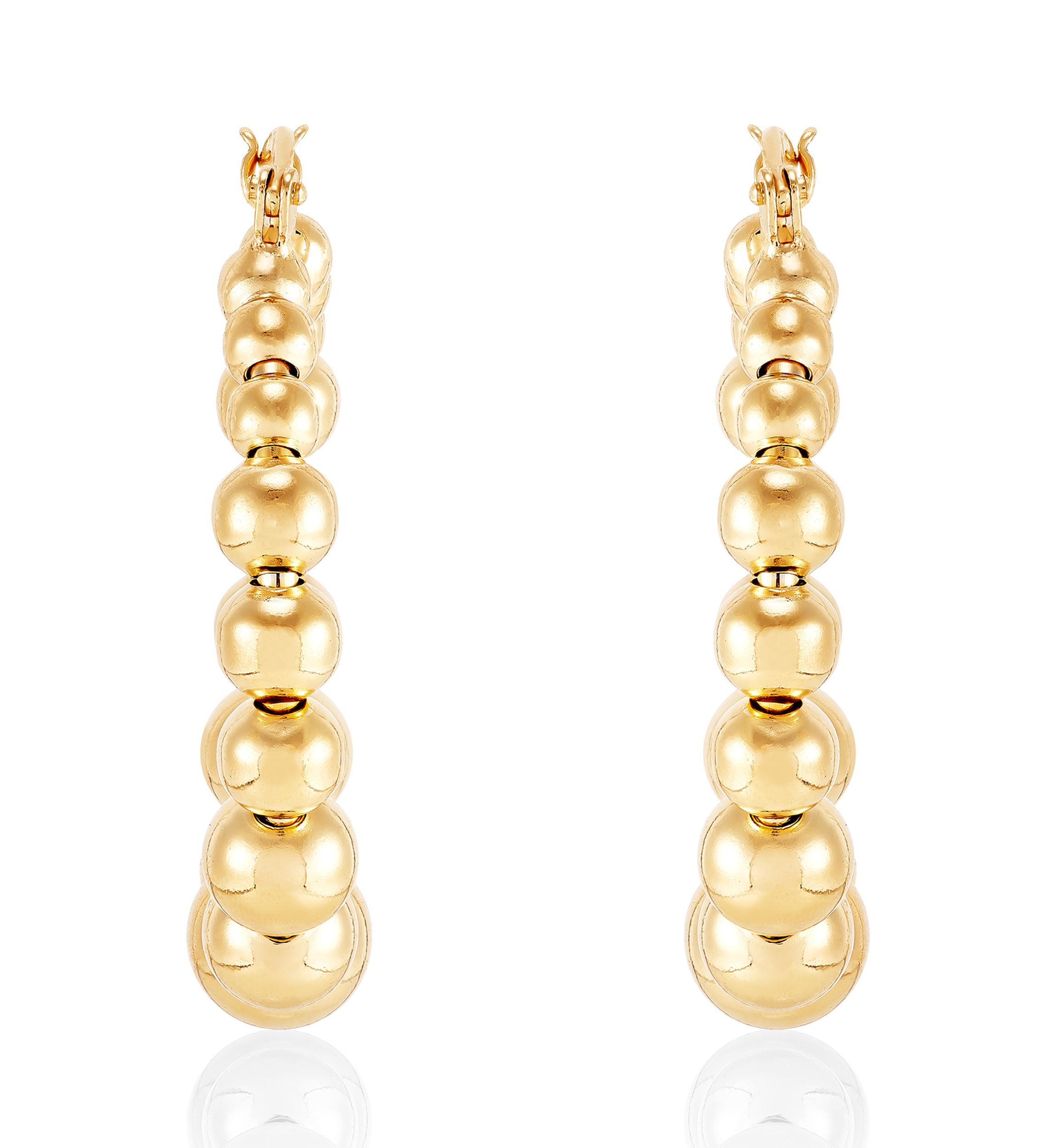 Beaded Round Hoop Earrings in Gold Over Sterling Silver